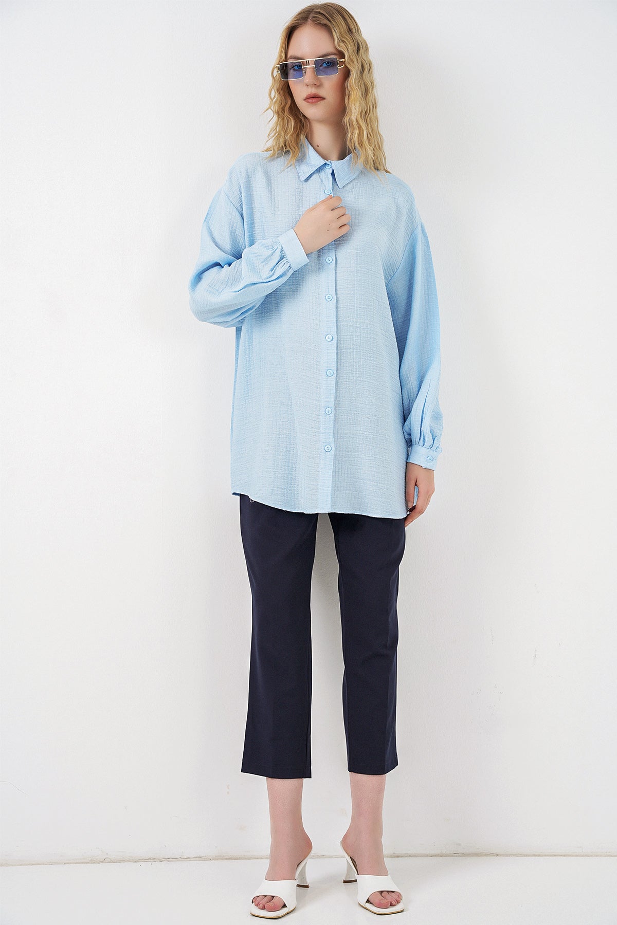 Image of Kadın Dokulu Oversize Tunik 5989 - Mavi