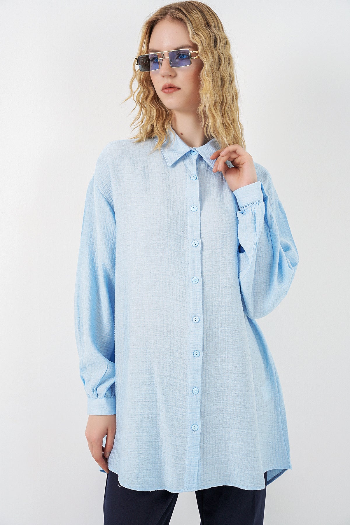 Image of Kadın Dokulu Oversize Tunik 5989 - Mavi
