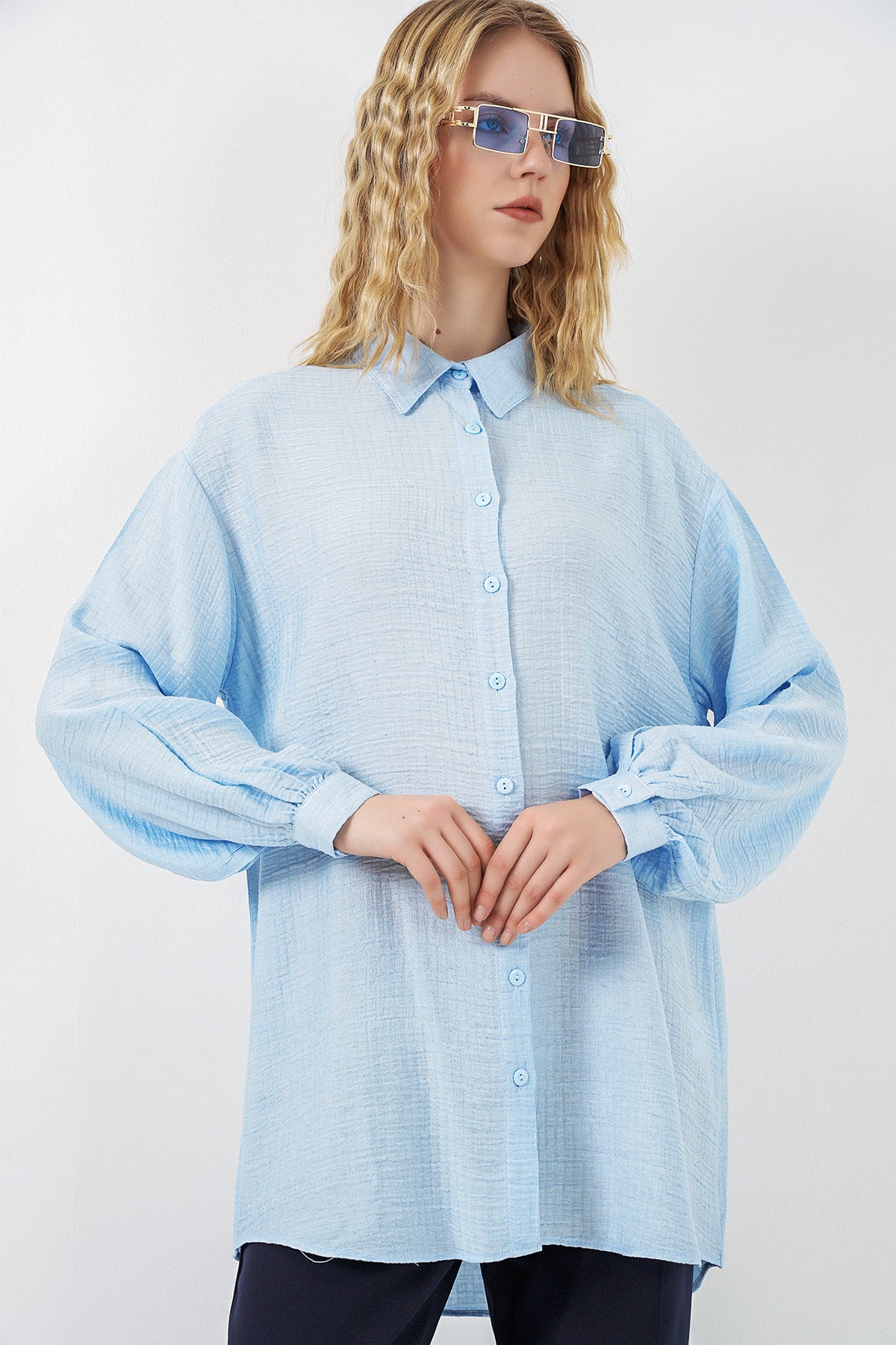 Image of Kadın Dokulu Oversize Tunik 5989 - Mavi