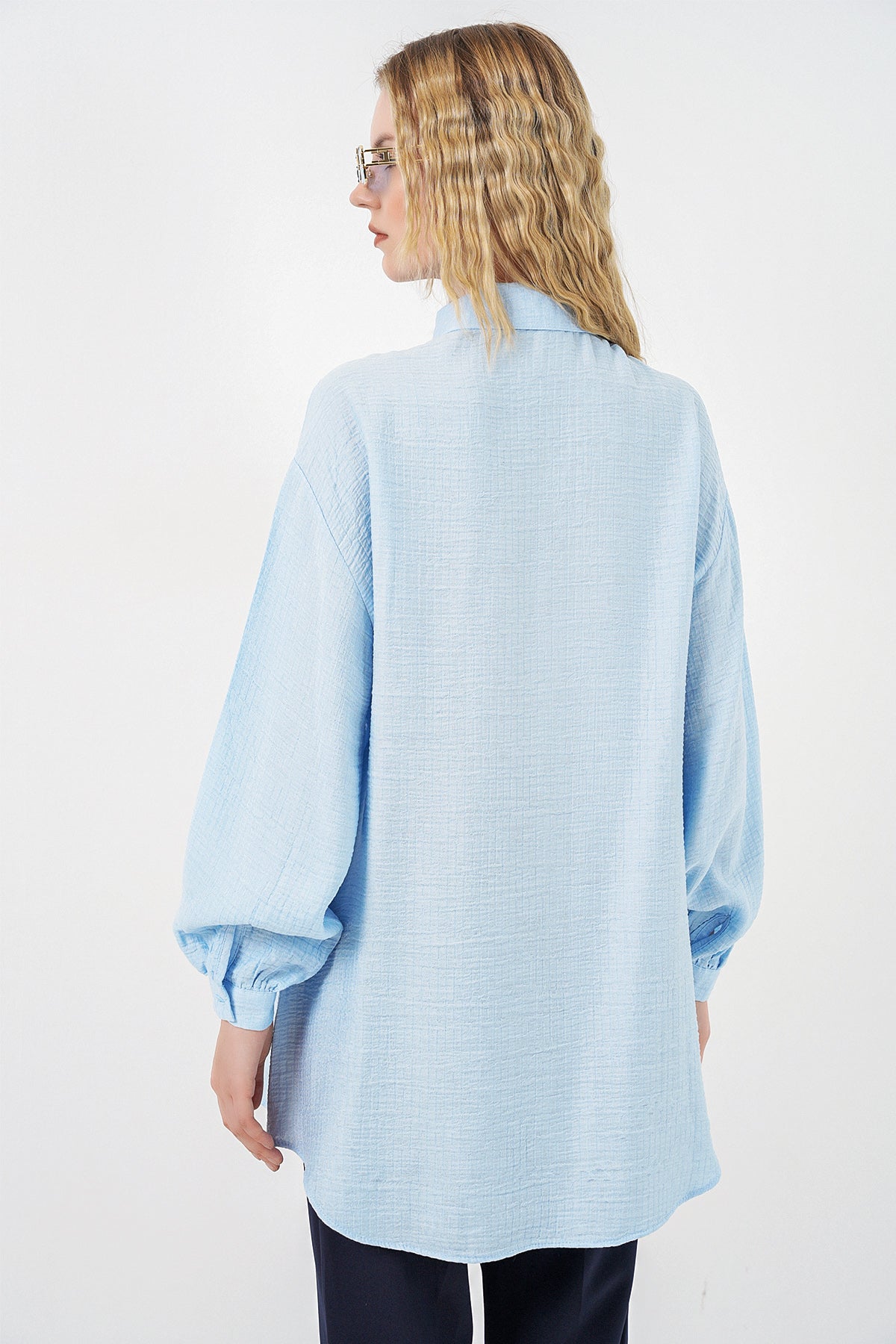 Image of Kadın Dokulu Oversize Tunik 5989 - Mavi