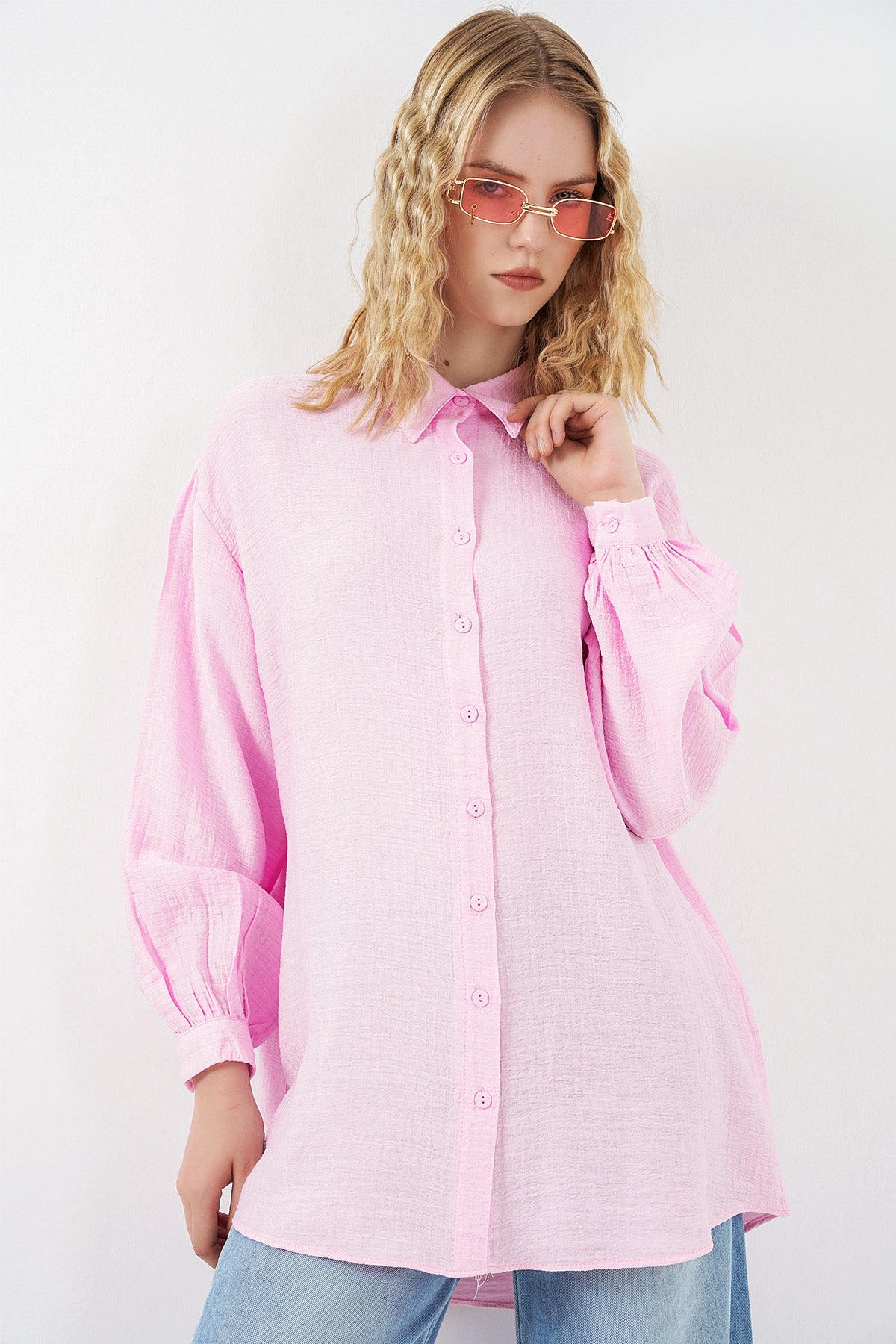 Image of Kadın Dokulu Oversize Tunik 5989 - Pembe