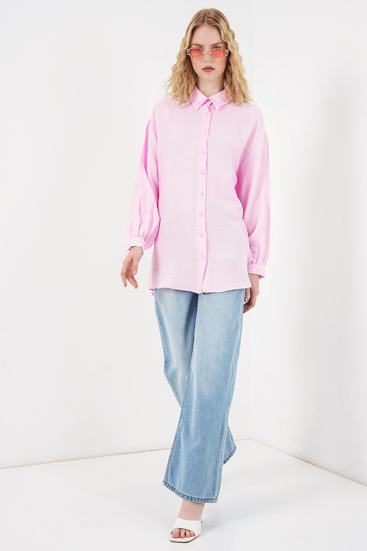 Image of Kadın Dokulu Oversize Tunik 5989 - Pembe