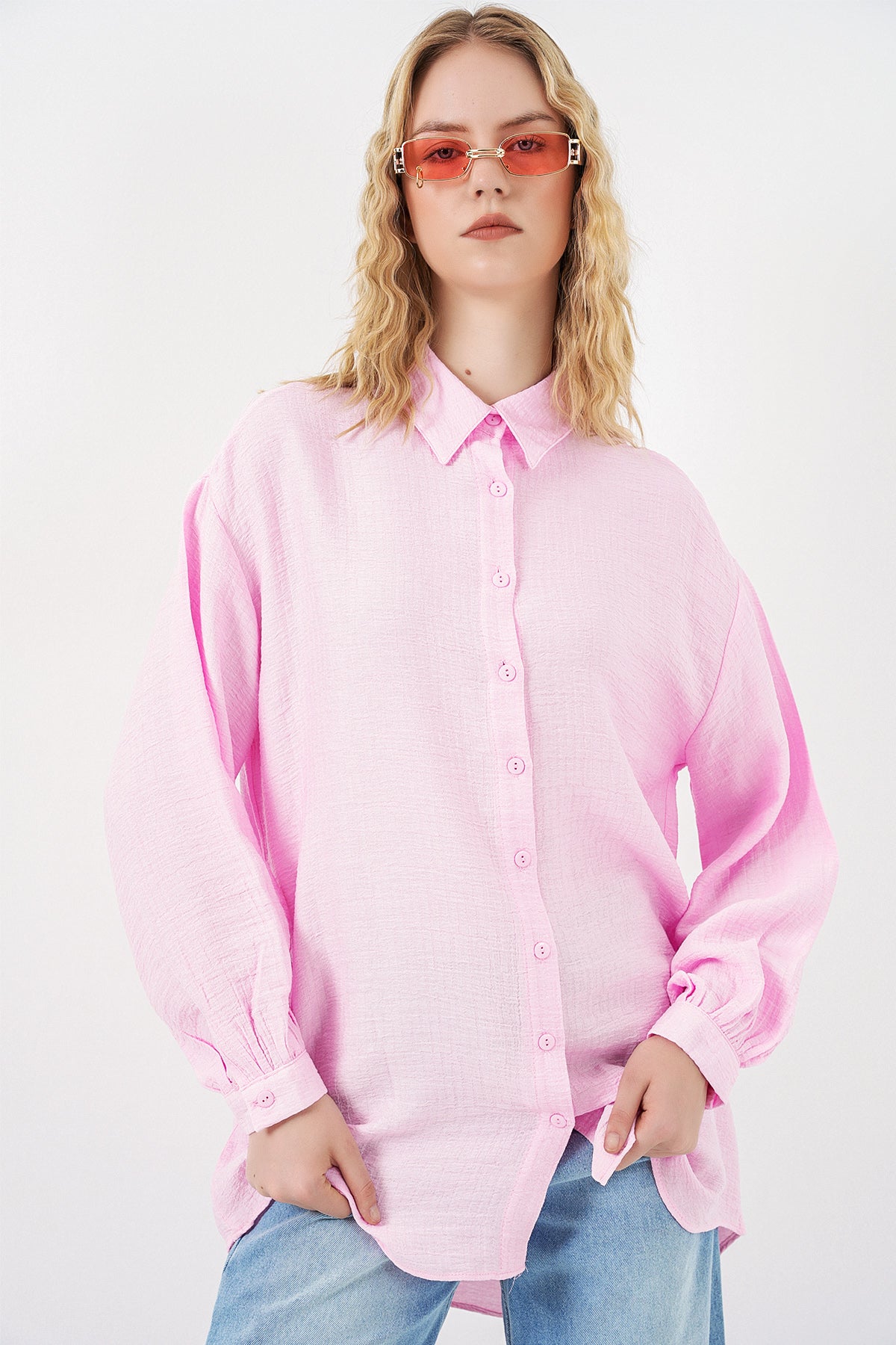 Image of Kadın Dokulu Oversize Tunik 5989 - Pembe