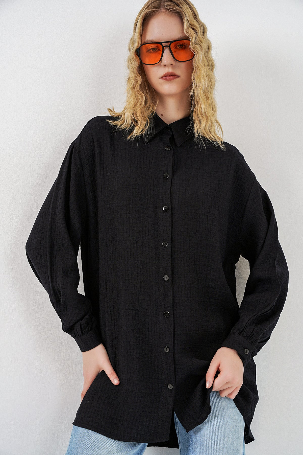 Image of Kadın Dokulu Oversize Tunik 5989 - Siyah