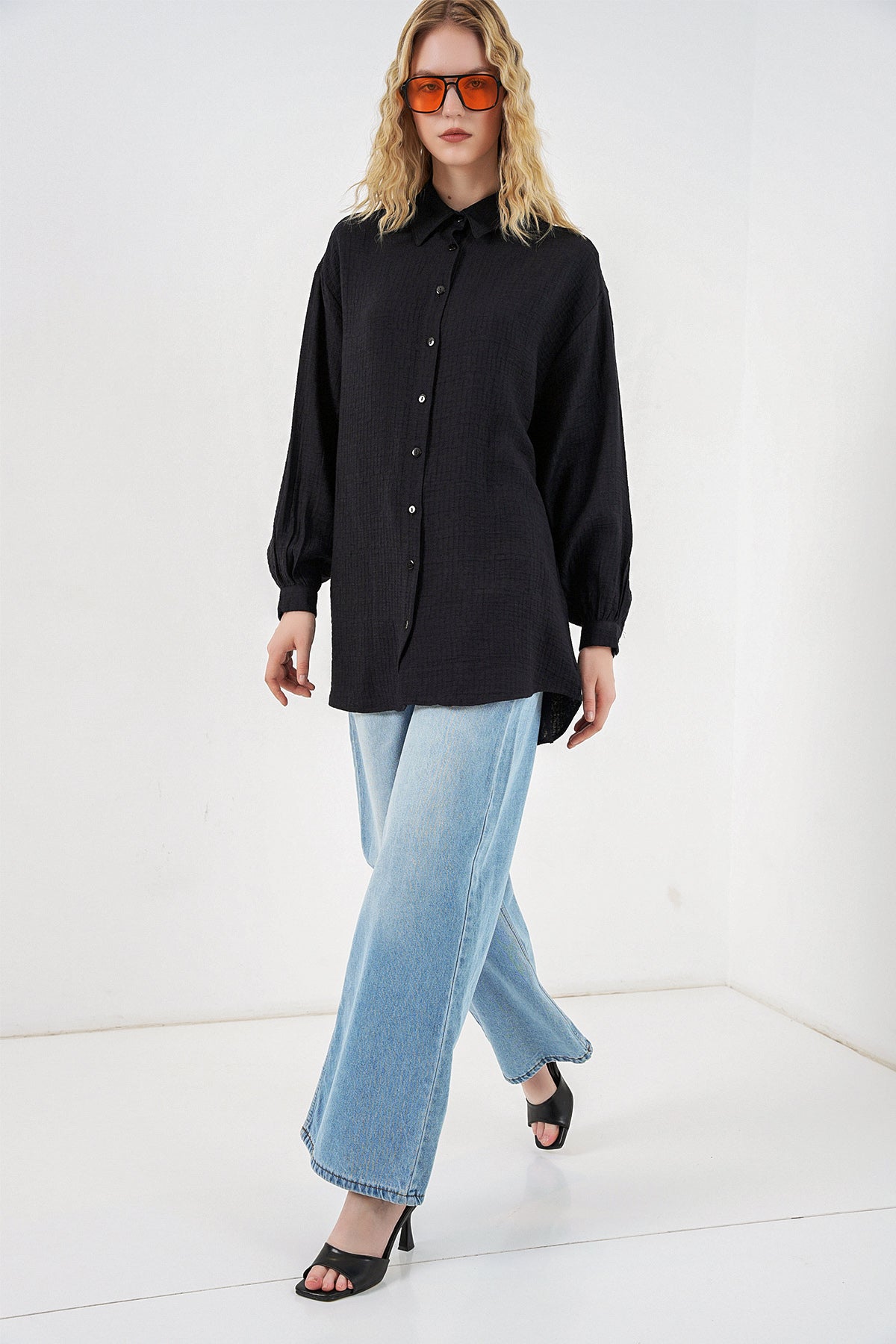Image of Kadın Dokulu Oversize Tunik 5989 - Siyah