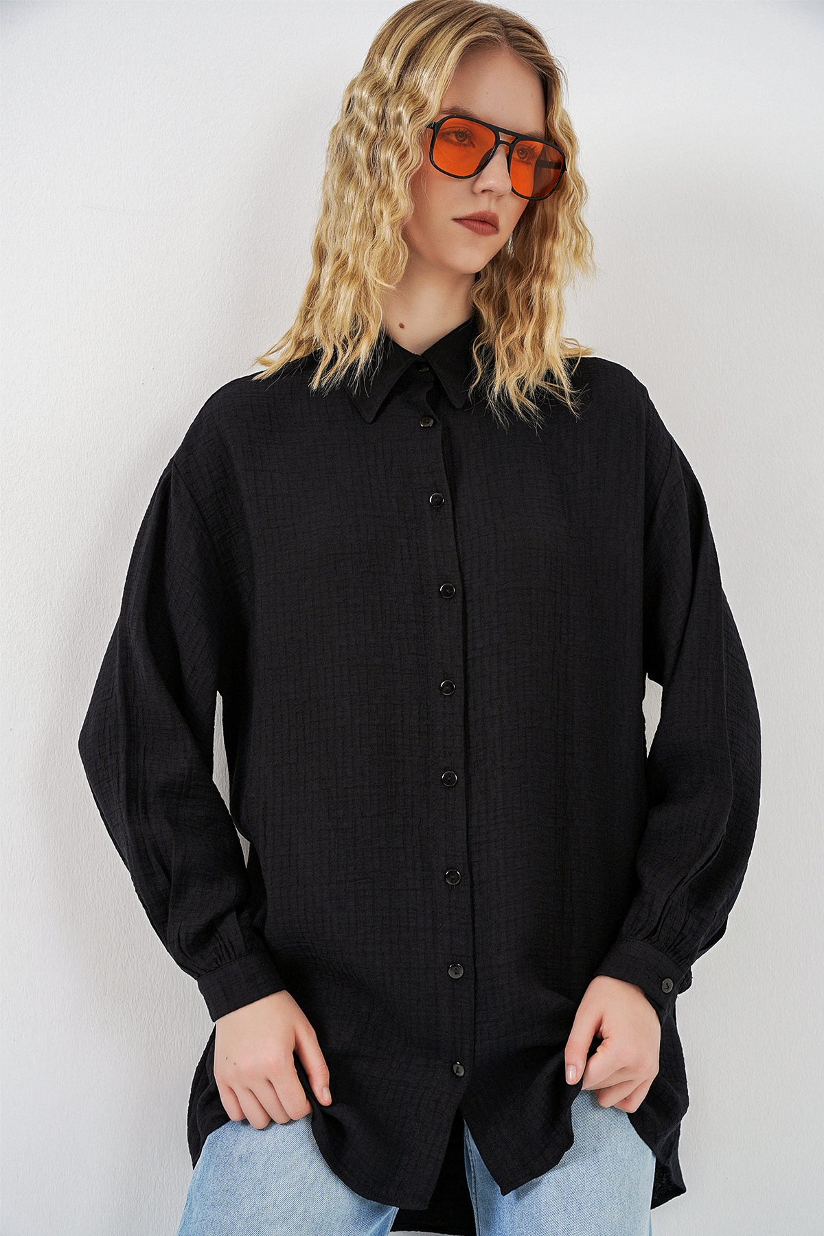 Image of Kadın Dokulu Oversize Tunik 5989 - Siyah