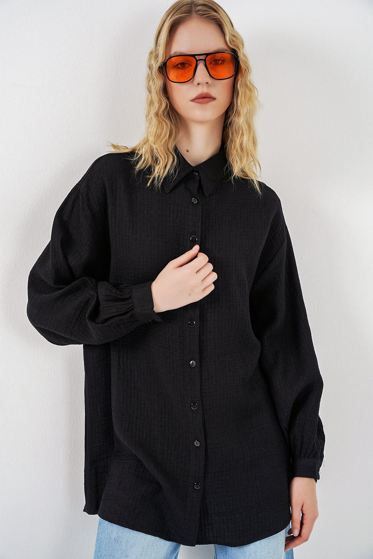 Image of Kadın Dokulu Oversize Tunik 5989 - Siyah