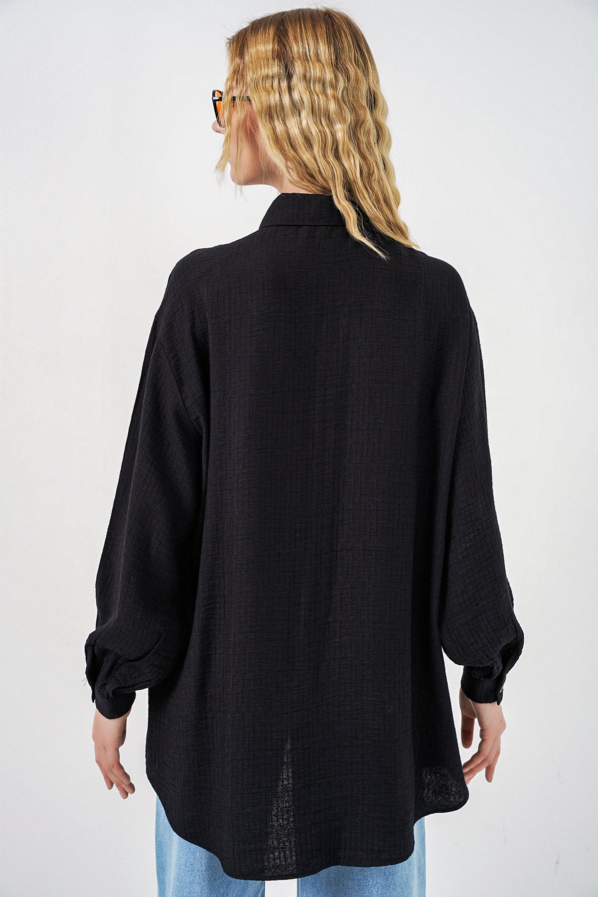 Image of Kadın Dokulu Oversize Tunik 5989 - Siyah