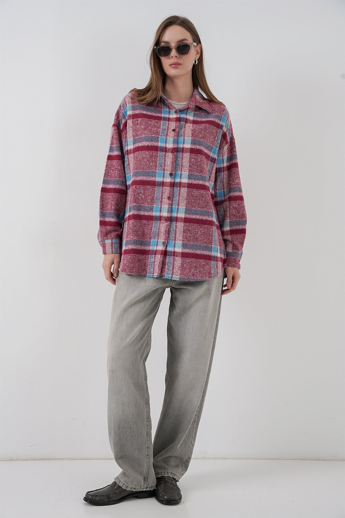 Image of Cămașă Lumberjack supradimensionată în carouri pentru femei 3854 violet