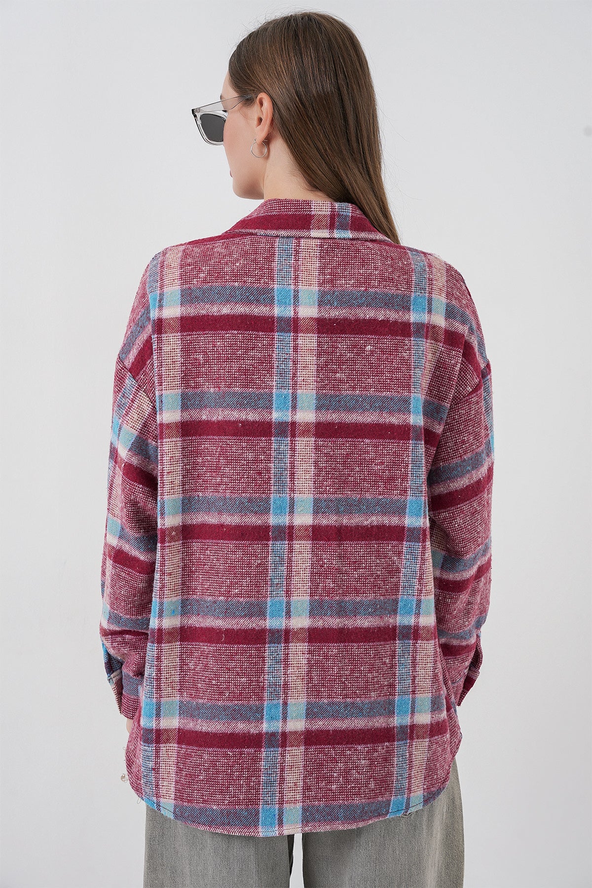 Image of Cămașă Lumberjack supradimensionată în carouri pentru femei 3854 violet