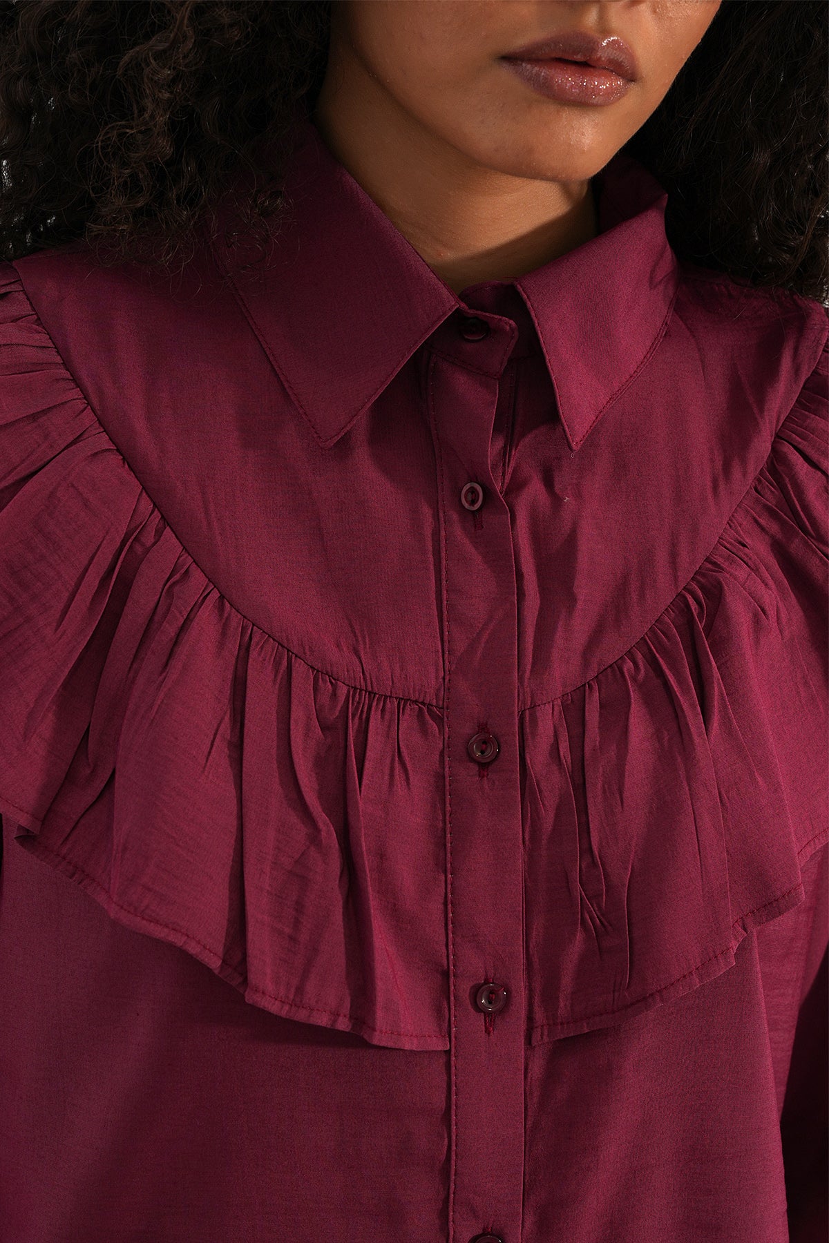 Image of Kadın Fırfır Detaylı Gömlek Tunik 5994 - Bordo
