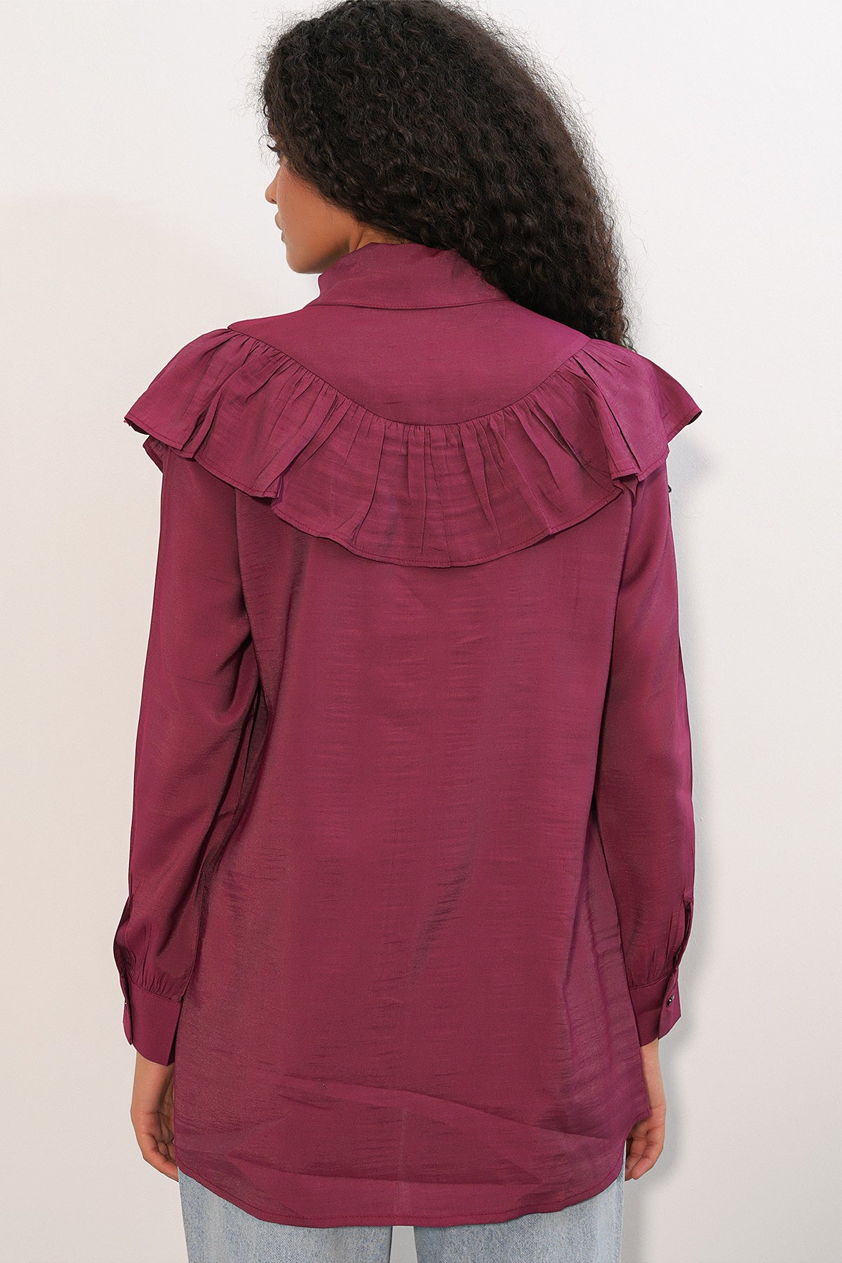 Image of Kadın Fırfır Detaylı Gömlek Tunik 5994 - Bordo