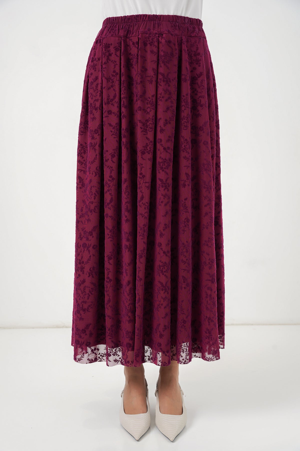 Image of Women's Flock Print Lined Skirt 8069 - Plum