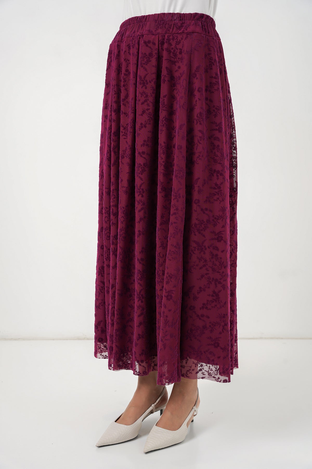 Image of Women's Flock Print Lined Skirt 8069 - Plum