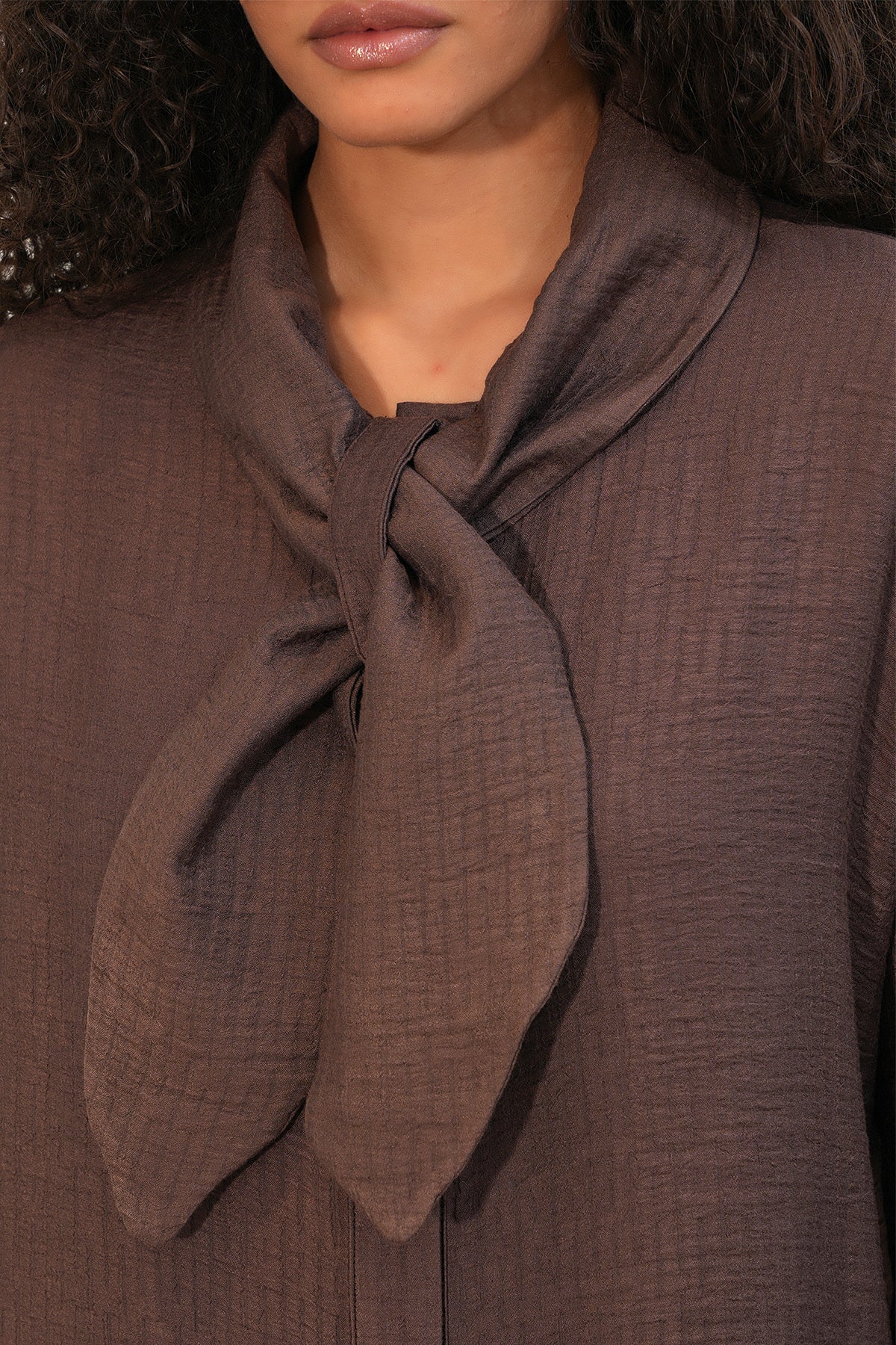 Image of Kadın Fularlı Gömlek Pantolon İkili Takım 30093 - Kahverengi