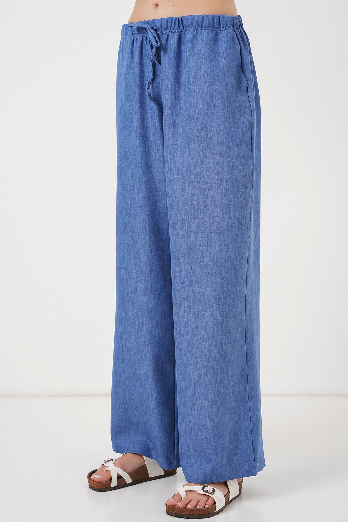 Image of Kadın Geniş Paça Keten Pantolon 6735 - İndigo
