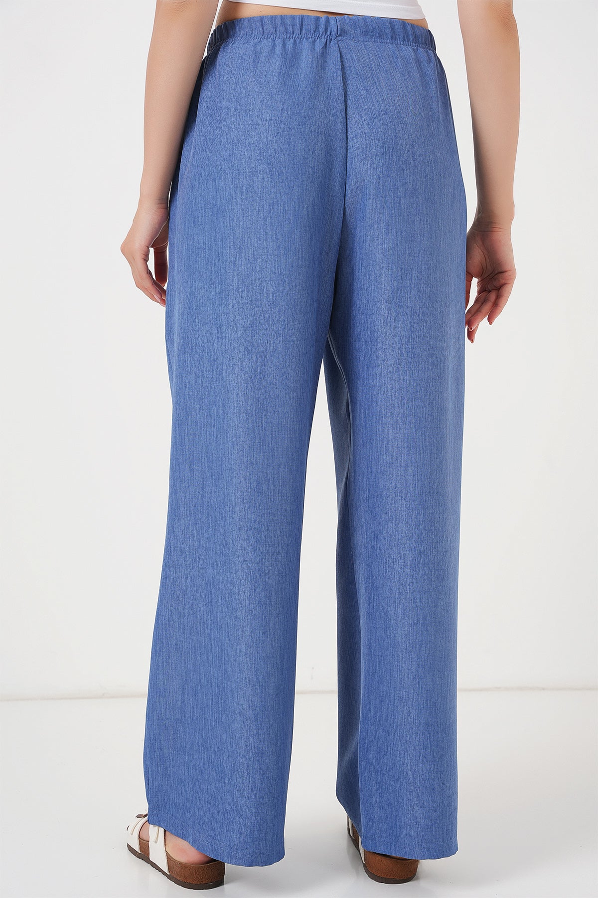 Image of Kadın Geniş Paça Keten Pantolon 6735 - İndigo