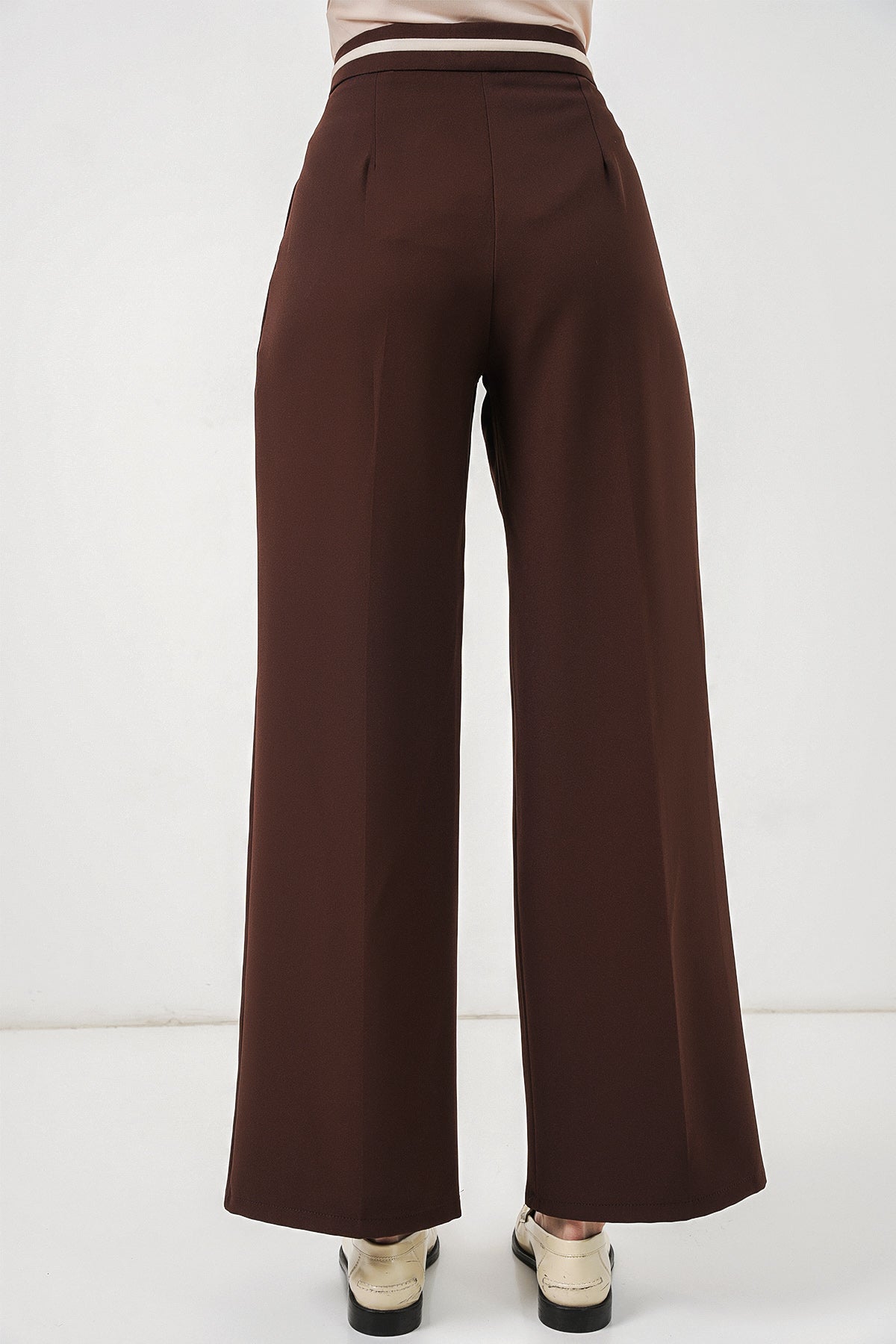 Image of Kadın Geniş Paça Kumaş Pantolon 30088 - Kahverengi