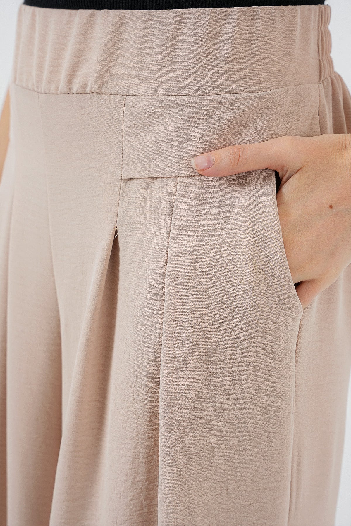 Image of Kadın Geniş Paça Pileli Pantolon 6718 - Krem