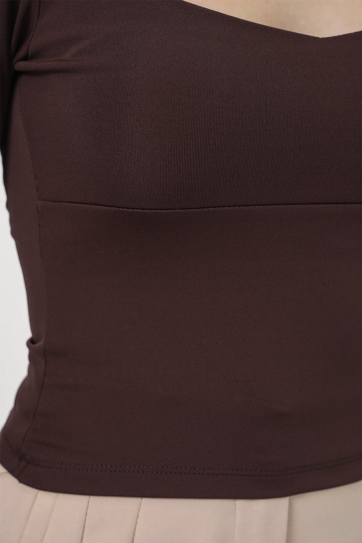 Image of Kadın Kare Yaka Slim Fit Bluz 986 - Kahverengi