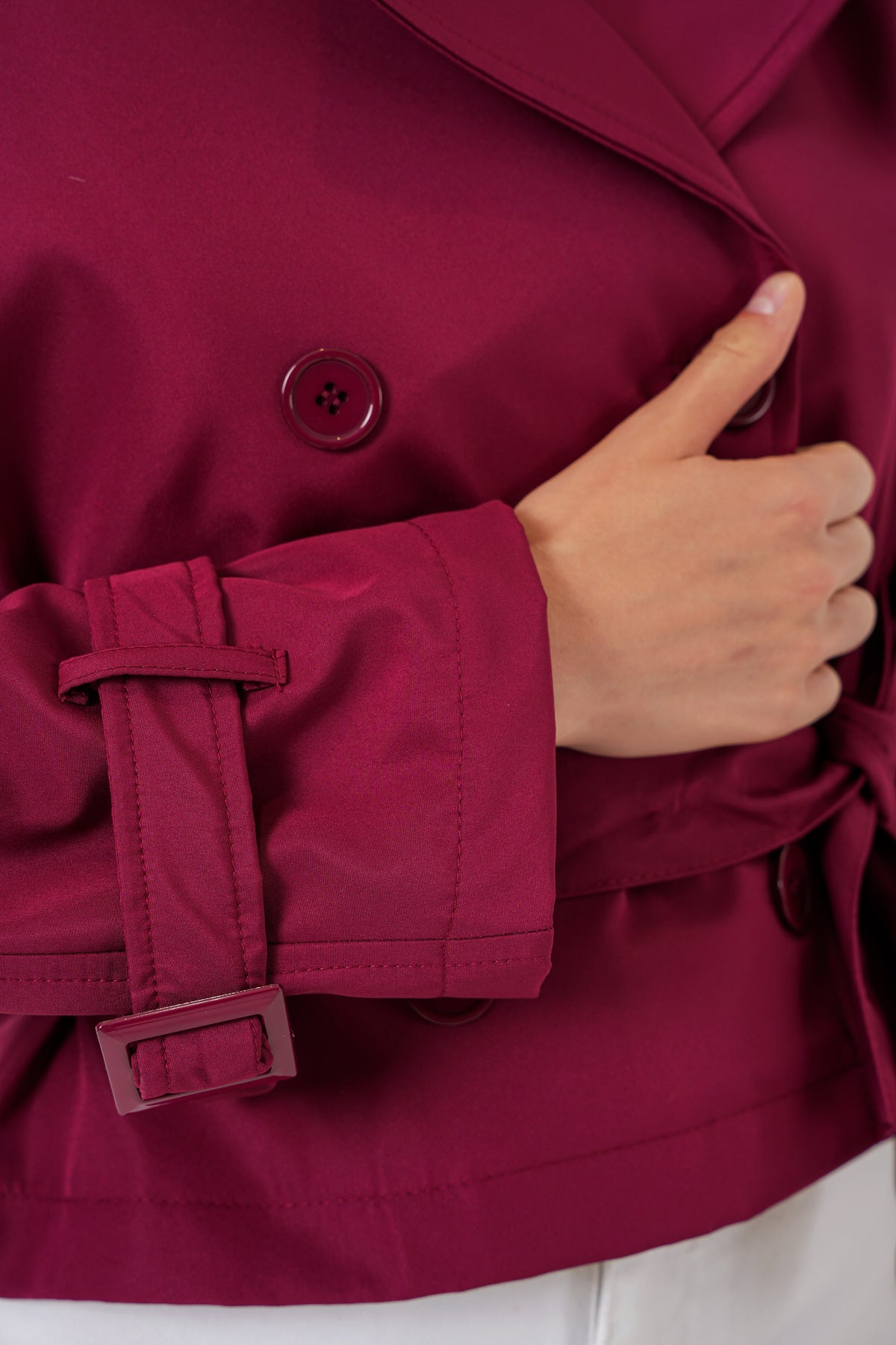 Image of Kadın Kemerli Kısa Trençkot 5970 - Bordo