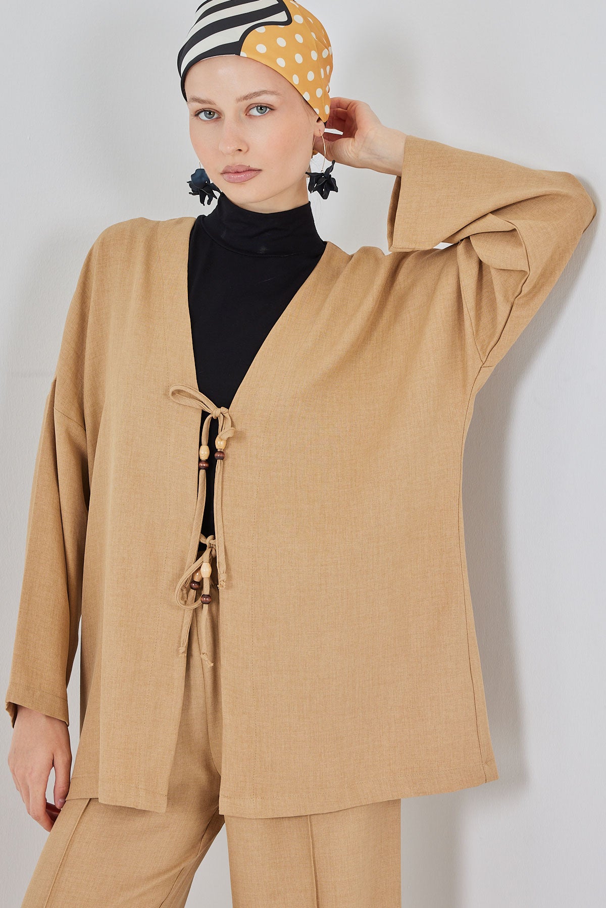 Image of Set de două piese kimono din in pentru femei 6727 - Biscuit