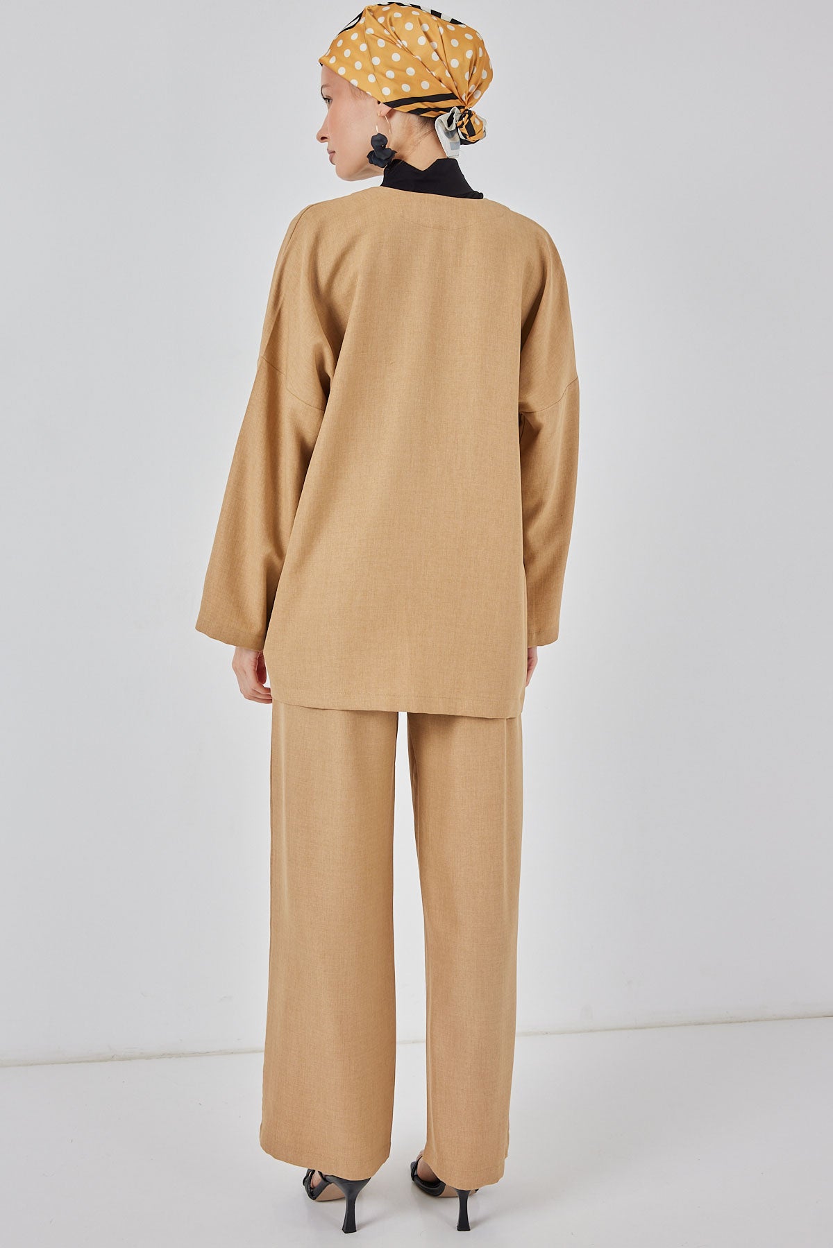 Image of Set de două piese kimono din in pentru femei 6727 - Biscuit