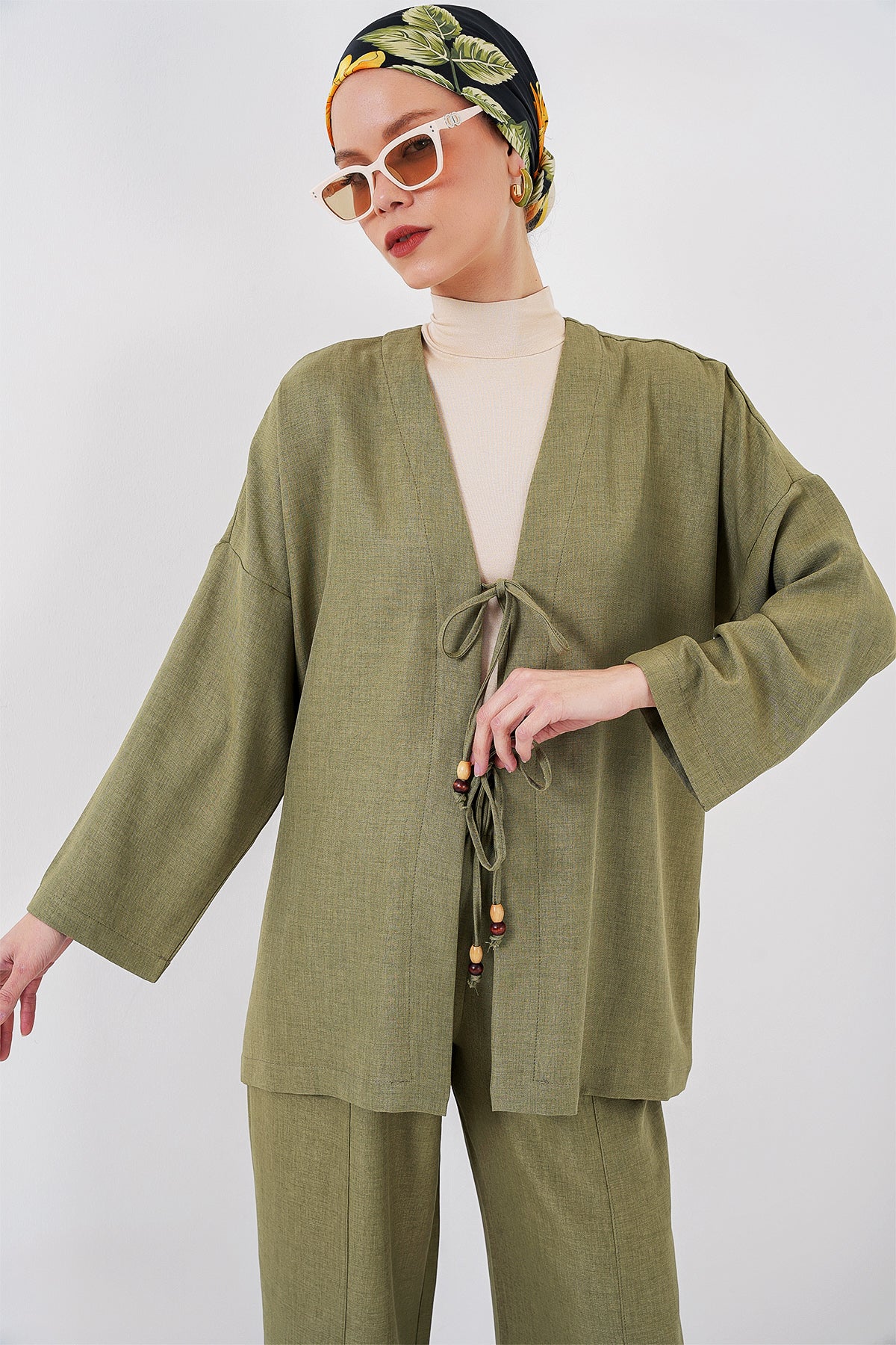 Image of Kadın Keten Kimono İkili Takım 6727 - Çağla