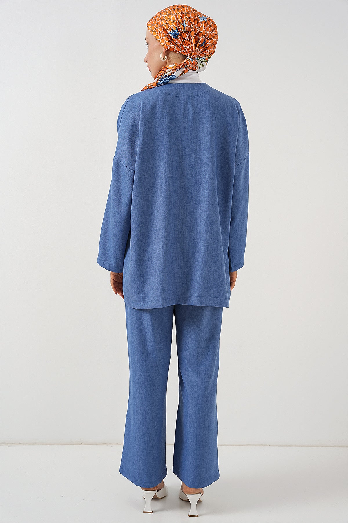 Image of Kadın Keten Kimono İkili Takım 6727 - İndigo