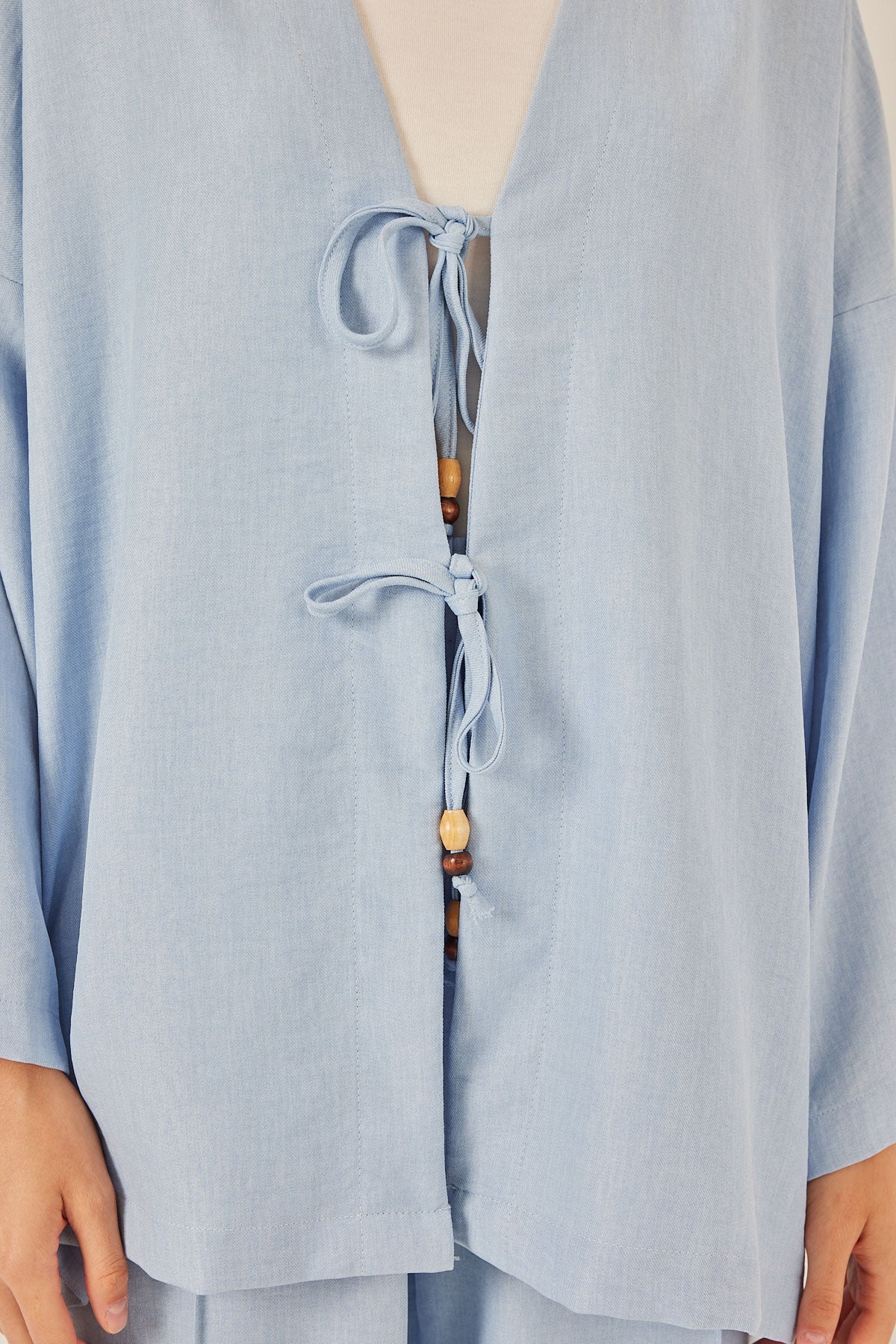 Image of Kadın Keten Kimono İkili Takım 6727 - Mavi