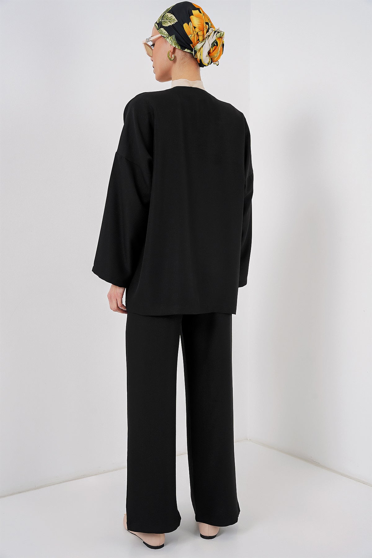 Image of Kadın Keten Kimono İkili Takım 6727 - Siyah
