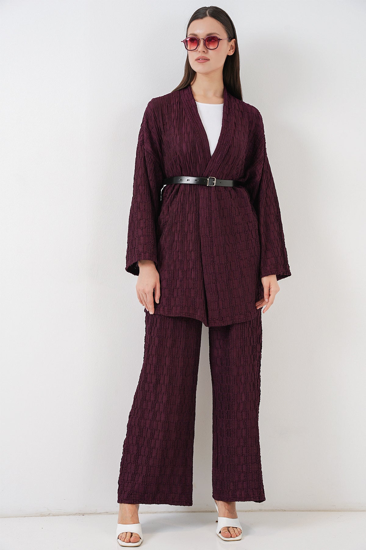 Image of Kadın Kimono Pantolon İkili Takım 30078 - Bordo