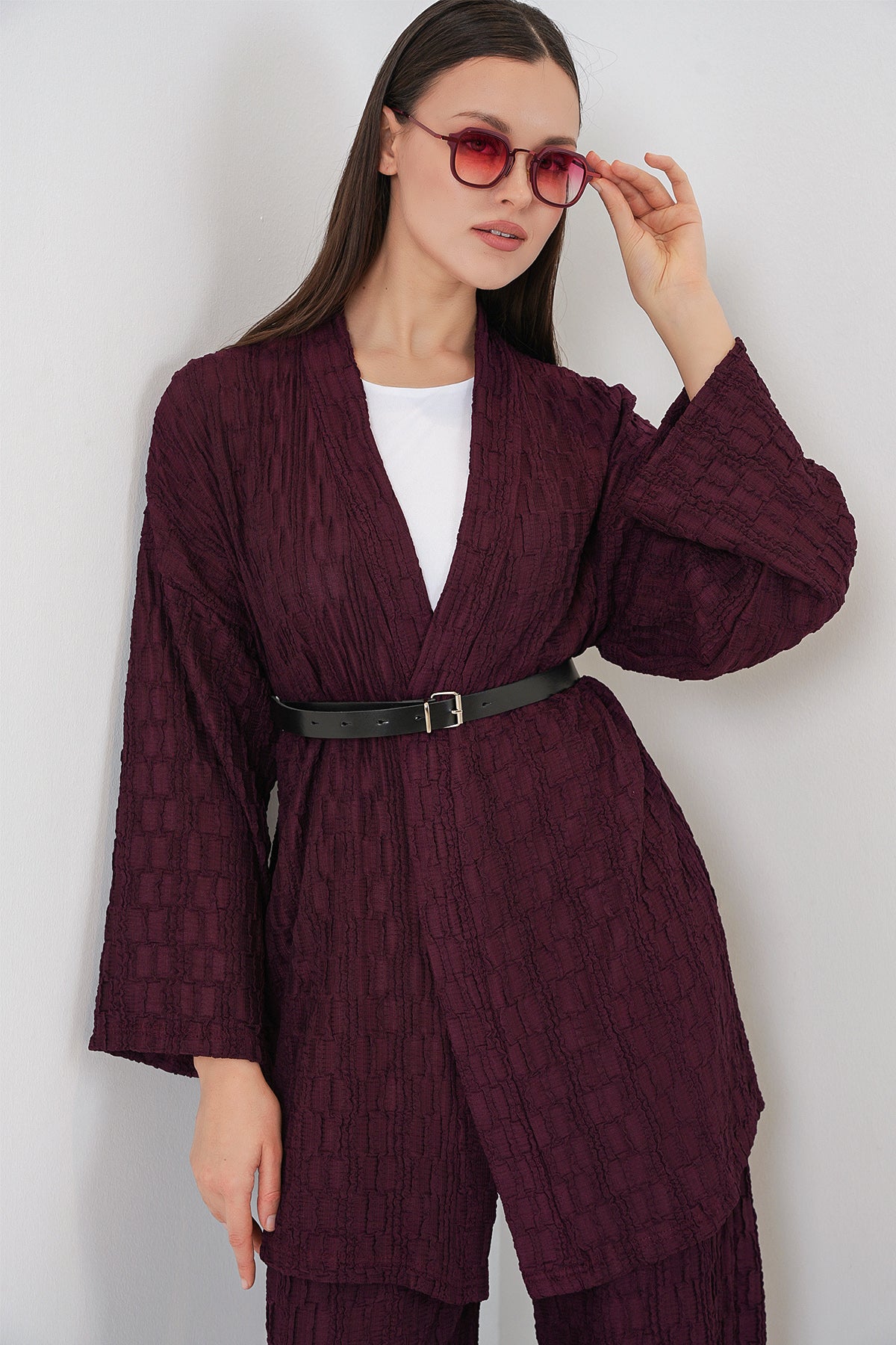 Image of Kadın Kimono Pantolon İkili Takım 30078 - Bordo