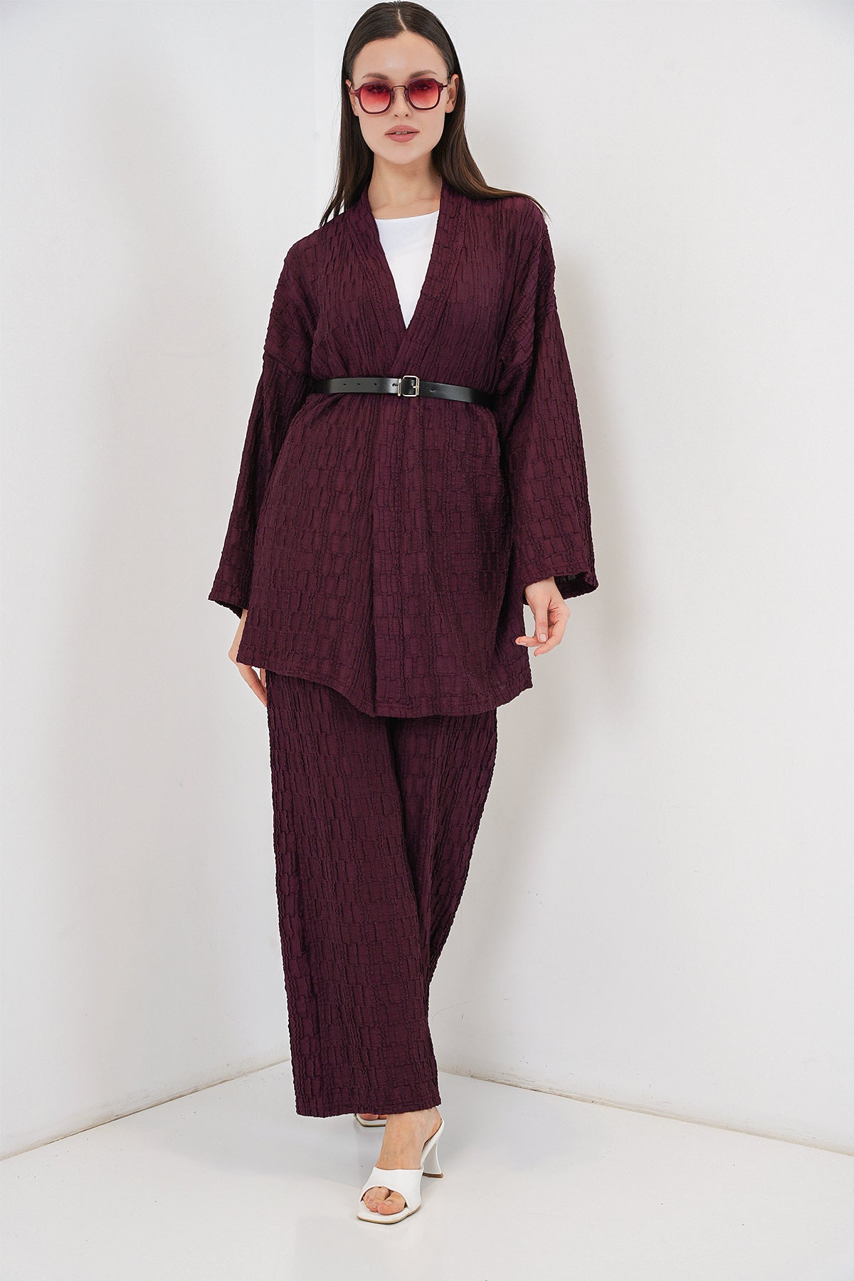 Image of Kadın Kimono Pantolon İkili Takım 30078 - Bordo
