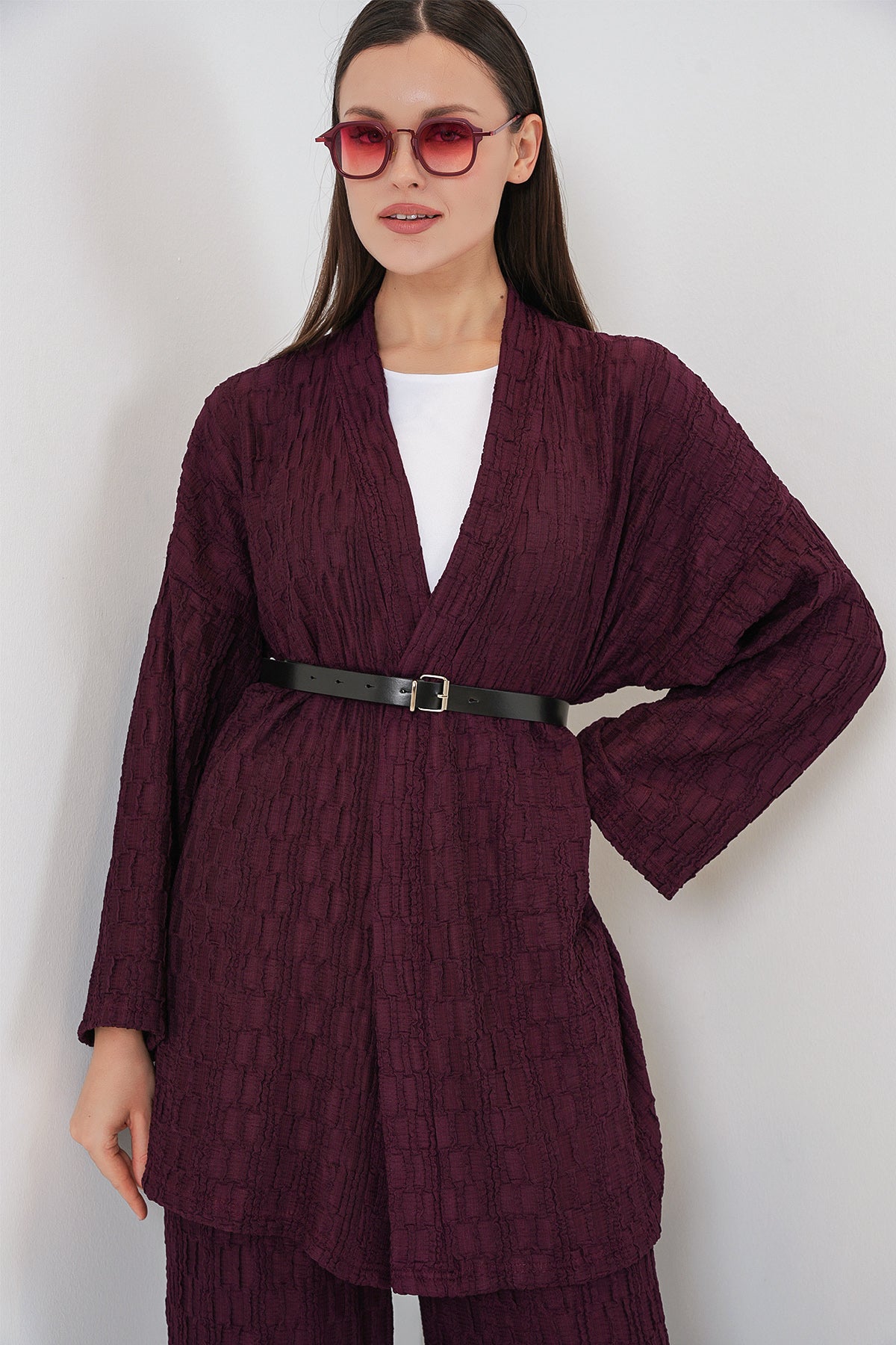 Image of Kadın Kimono Pantolon İkili Takım 30078 - Bordo