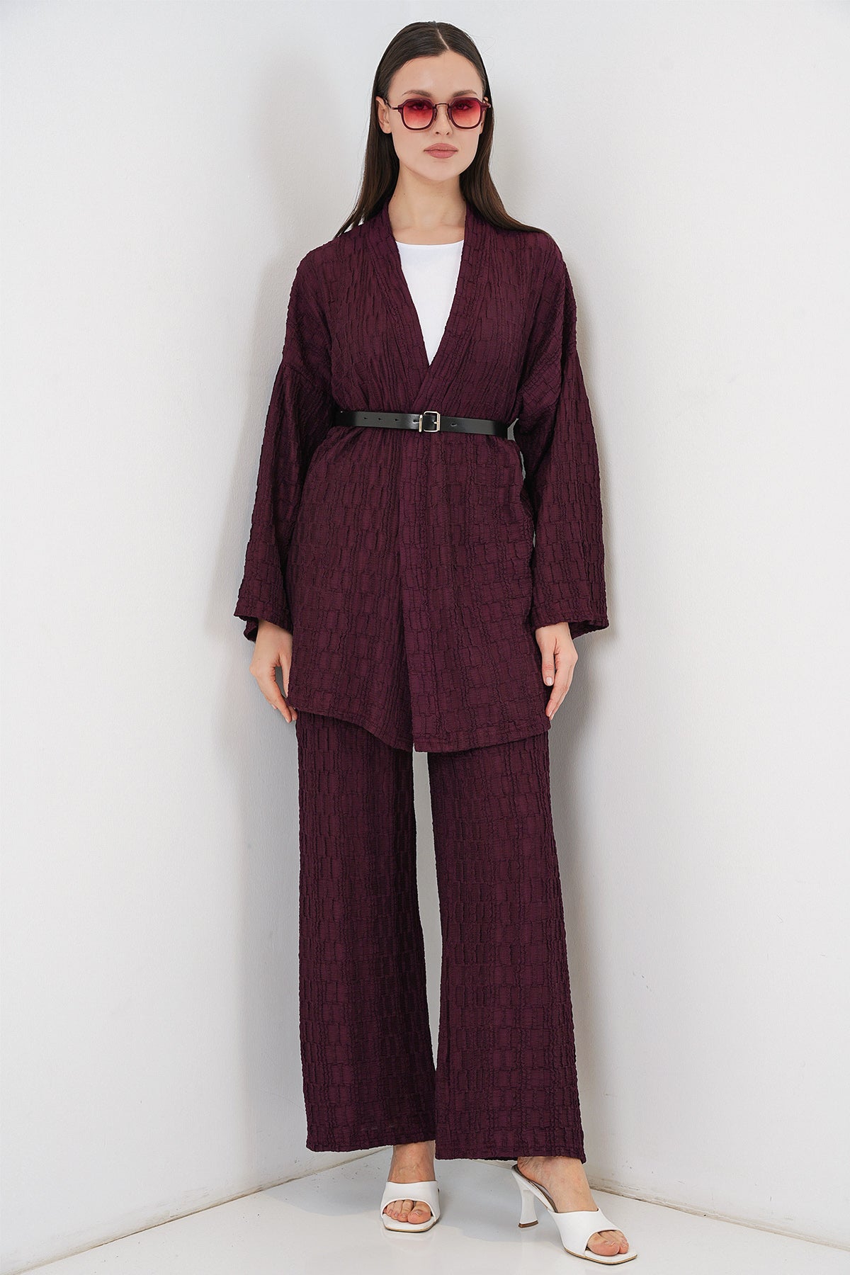 Image of Kadın Kimono Pantolon İkili Takım 30078 - Bordo