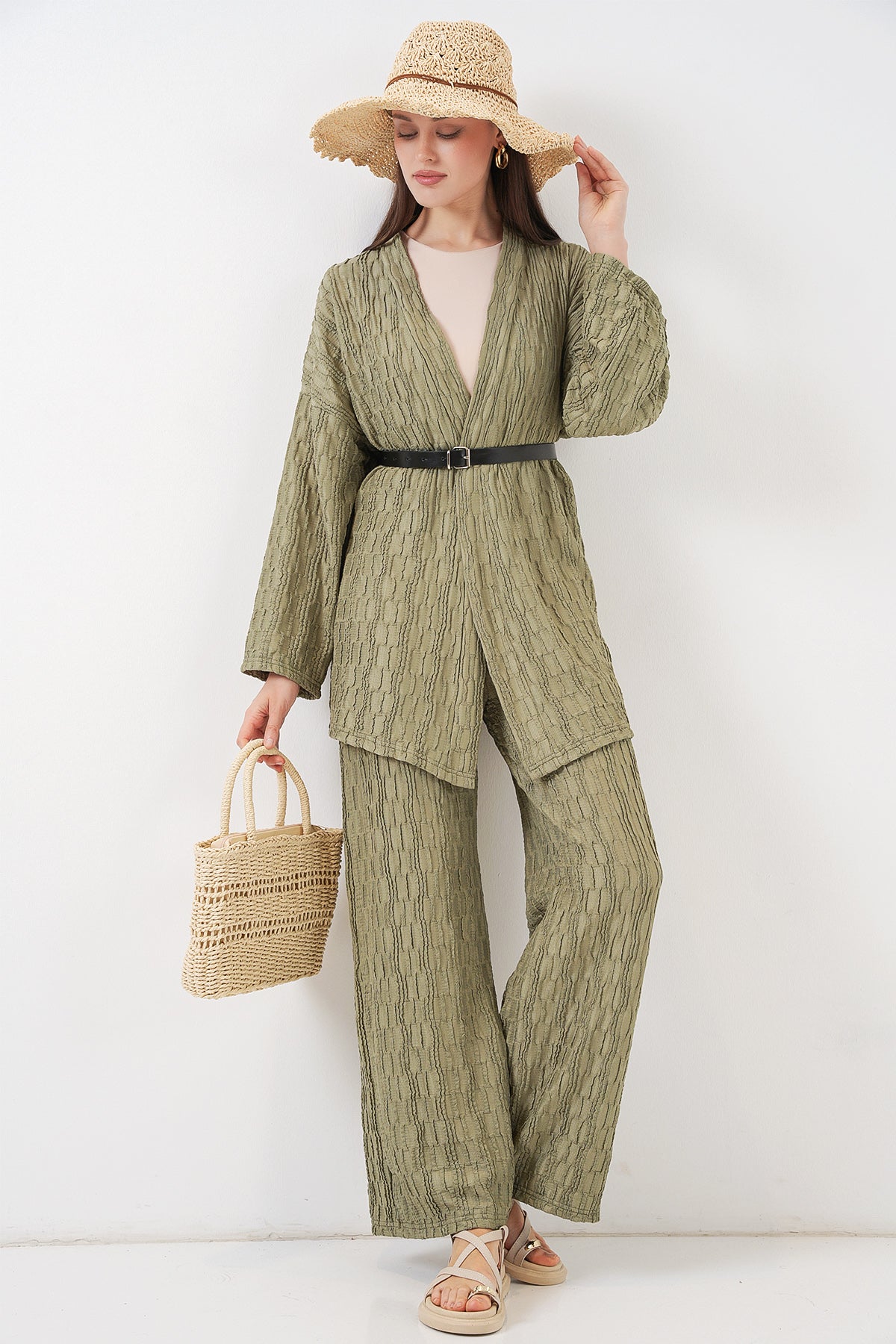 Image of Kadın Kimono Pantolon İkili Takım 30078 - Çağla