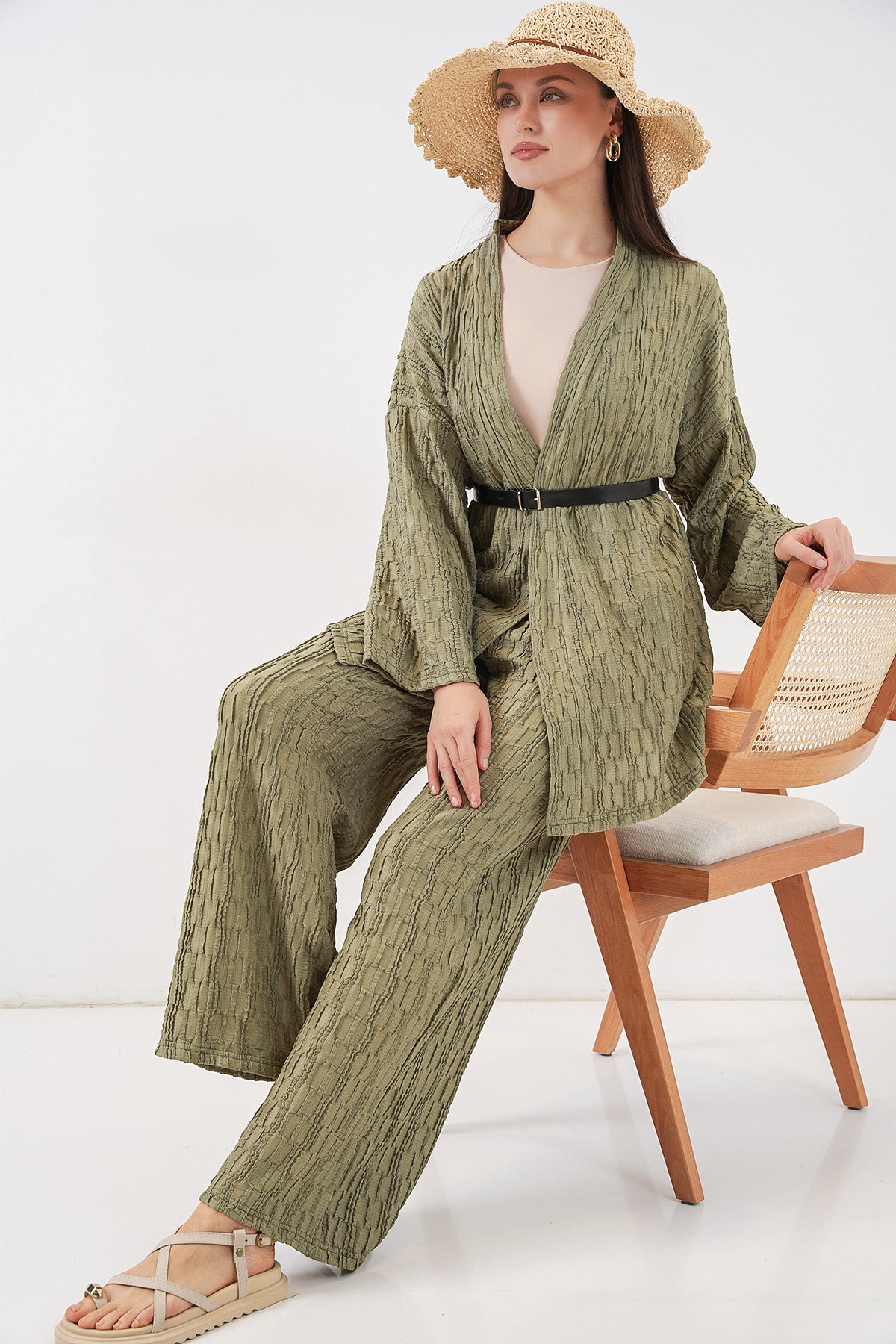 Image of Kadın Kimono Pantolon İkili Takım 30078 - Çağla