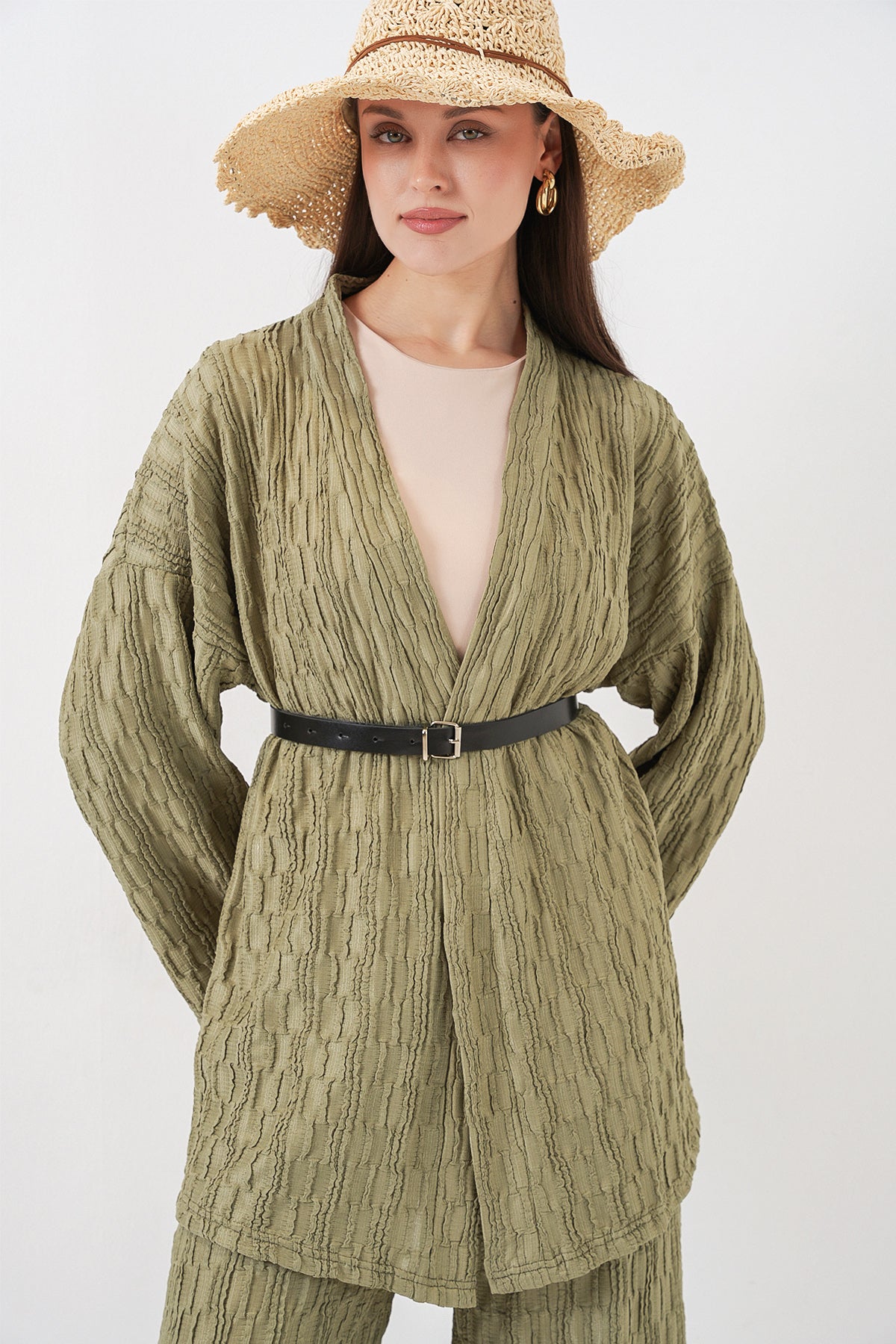 Image of Kadın Kimono Pantolon İkili Takım 30078 - Çağla