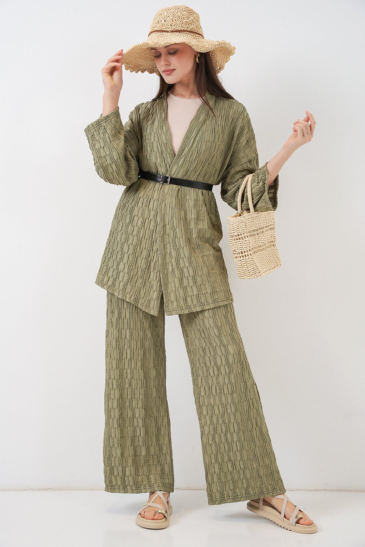 Image of Kadın Kimono Pantolon İkili Takım 30078 - Çağla