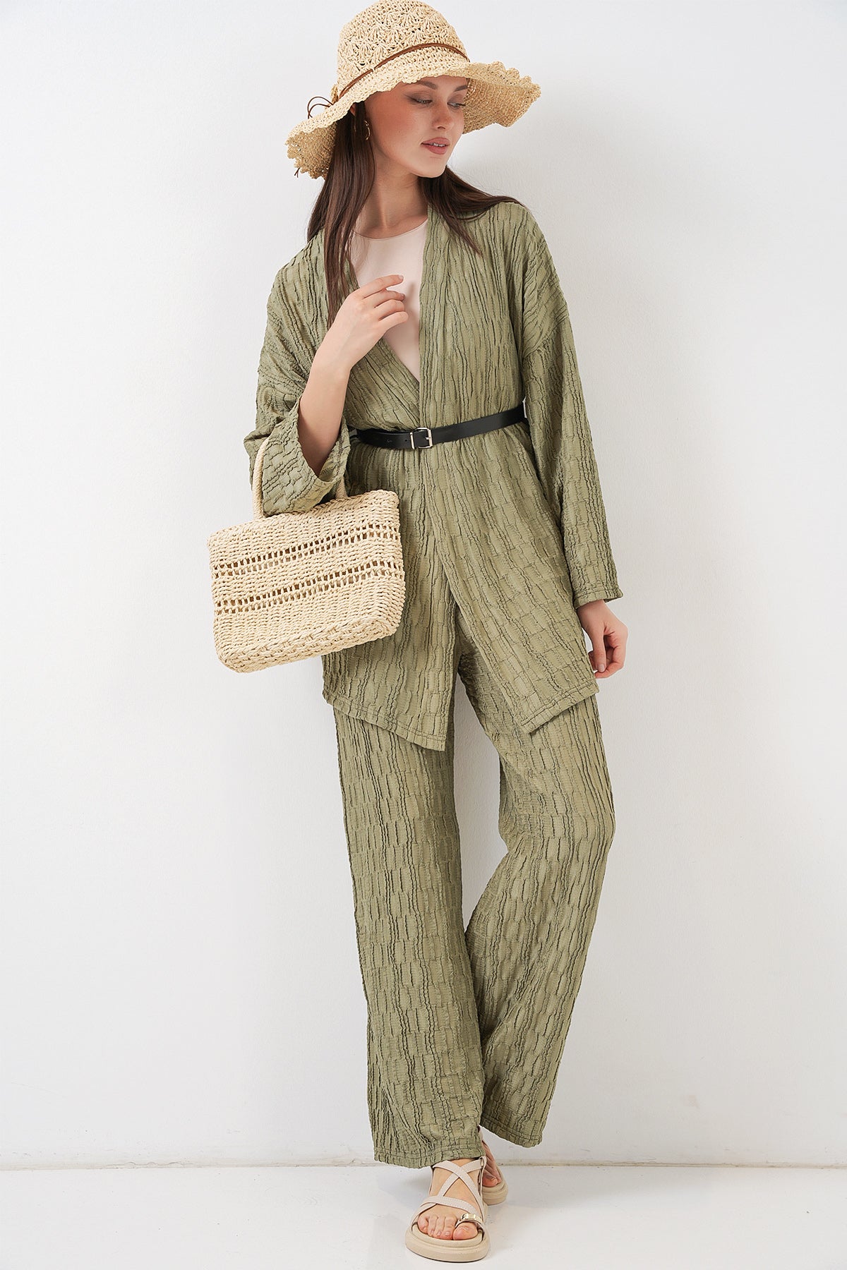 Image of Kadın Kimono Pantolon İkili Takım 30078 - Çağla
