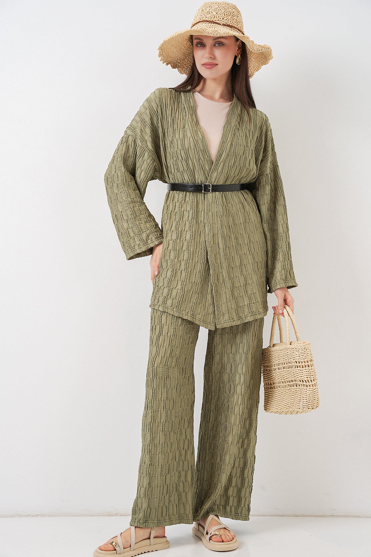 Image of Kadın Kimono Pantolon İkili Takım 30078 - Çağla