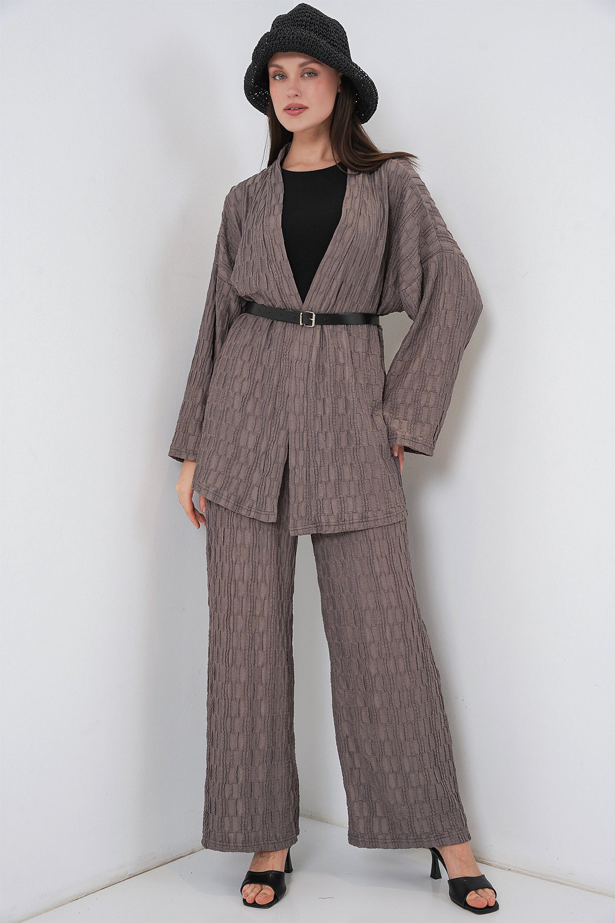 Image of Set de două piese pentru pantaloni kimono pentru femei 30078 - Gri închis