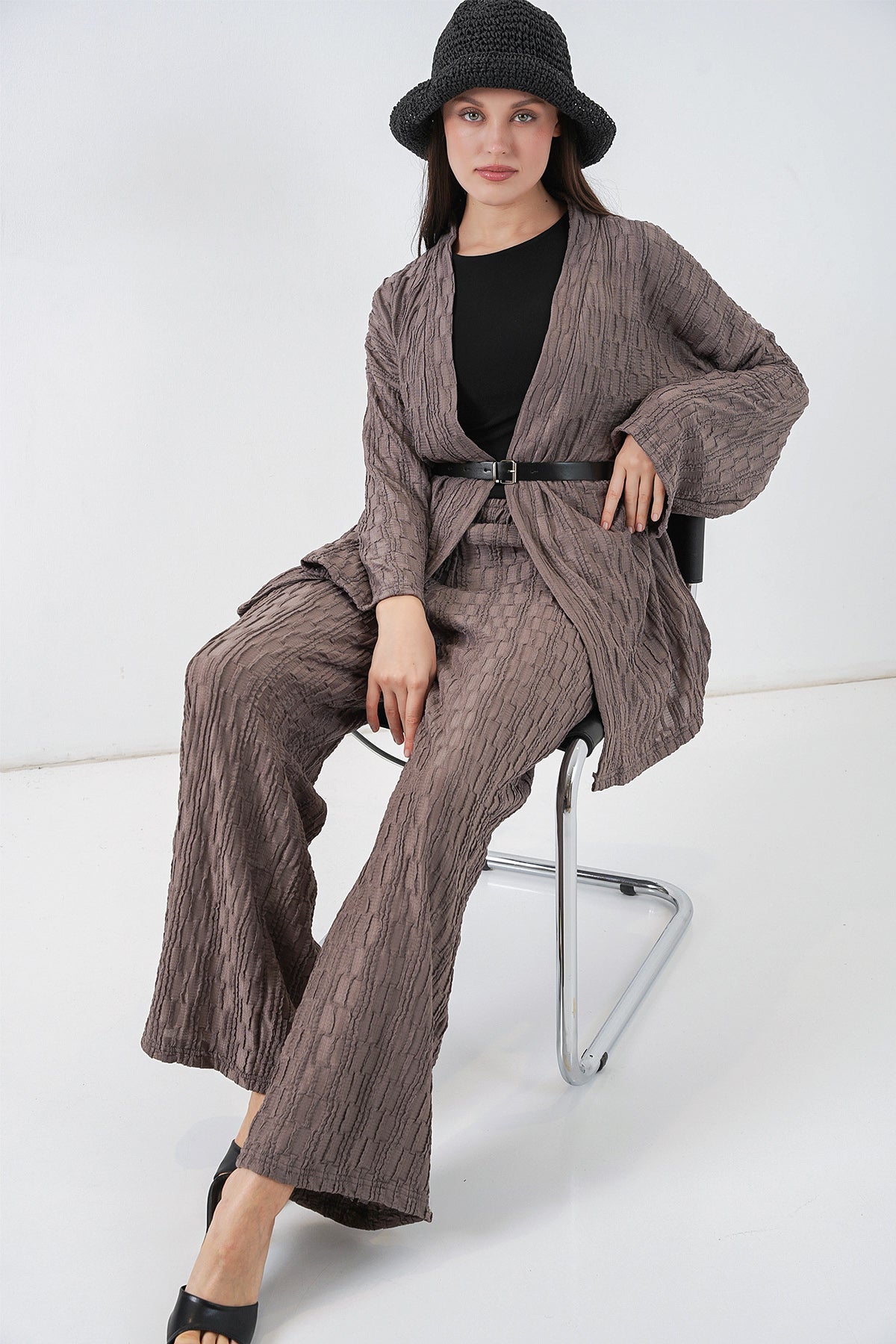 Image of Set de două piese pentru pantaloni kimono pentru femei 30078 - Gri închis