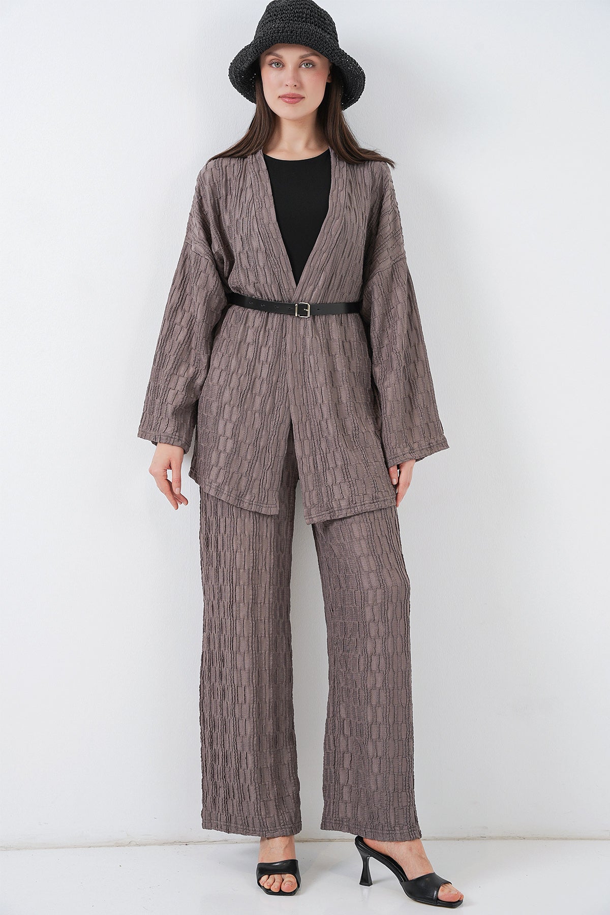 Image of Set de două piese pentru pantaloni kimono pentru femei 30078 - Gri închis