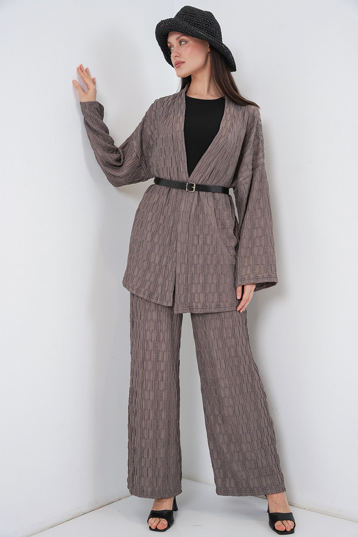 Image of Set de două piese pentru pantaloni kimono pentru femei 30078 - Gri închis