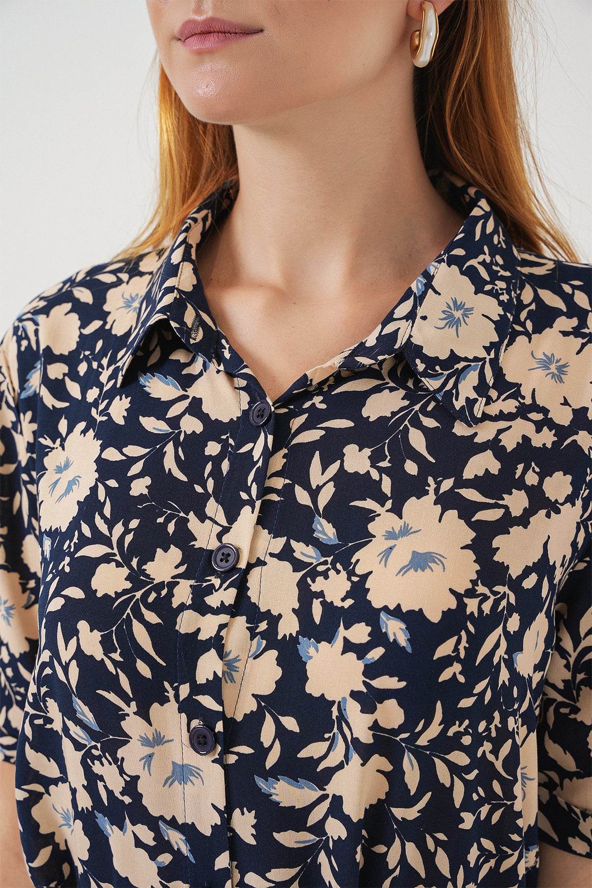 Image of Women's Short-Sleeve Patterned Dress 2560 - Navy Blue