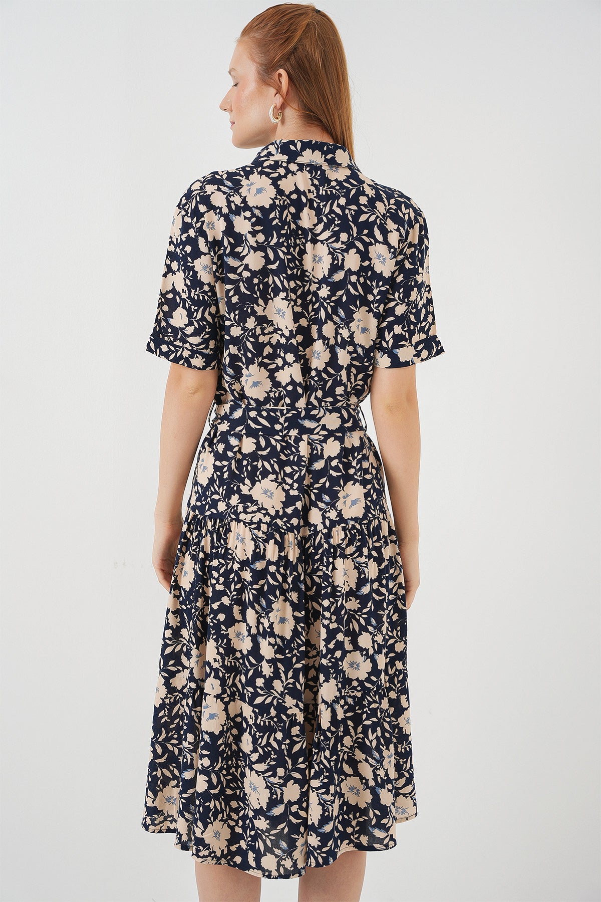 Image of Women's Short-Sleeve Patterned Dress 2560 - Navy Blue