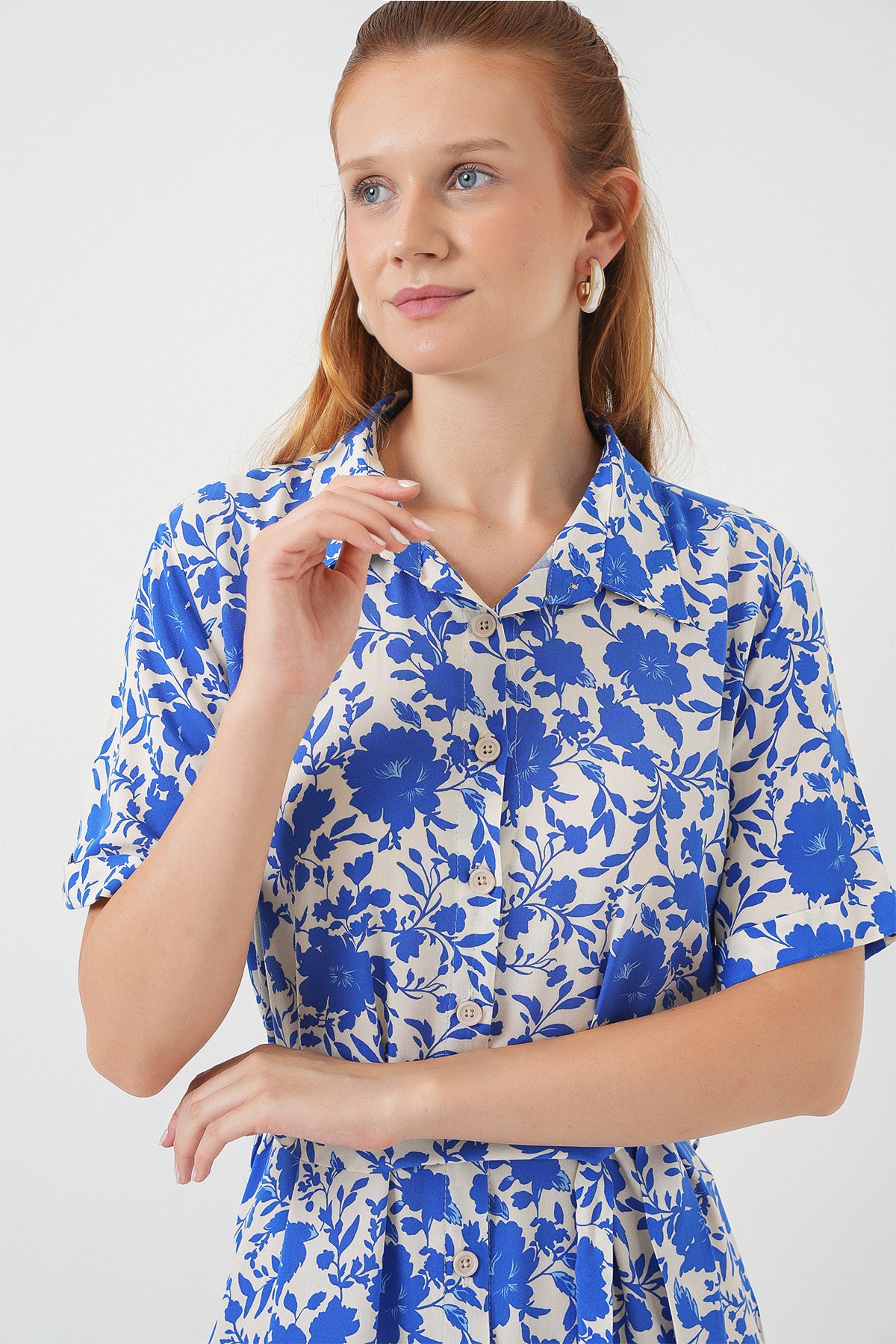 Image of Rochie cu mânecă scurtă și imprimeu pentru femei 2560 - Bleumarin