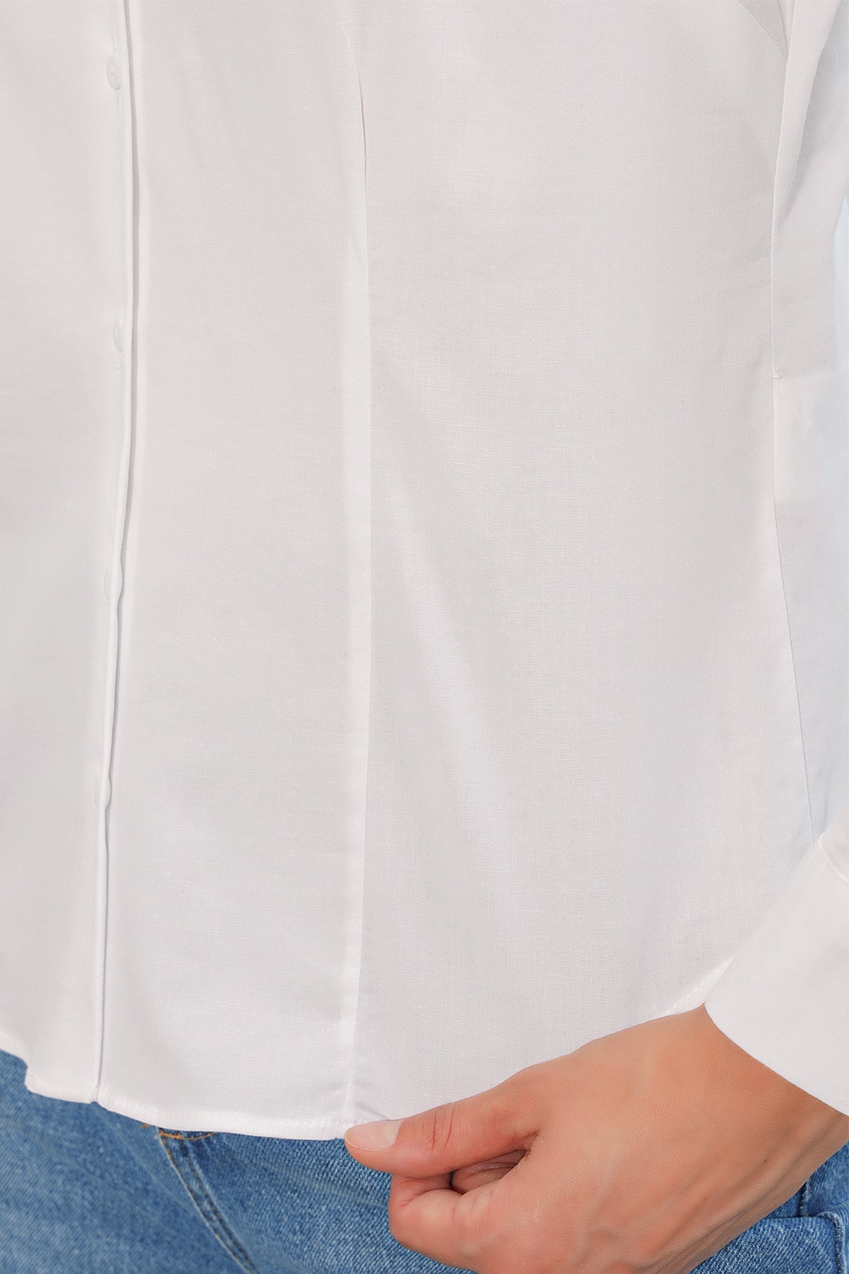 Image of Kadın Klasik Yaka Basic Gömlek 20398 - Beyaz